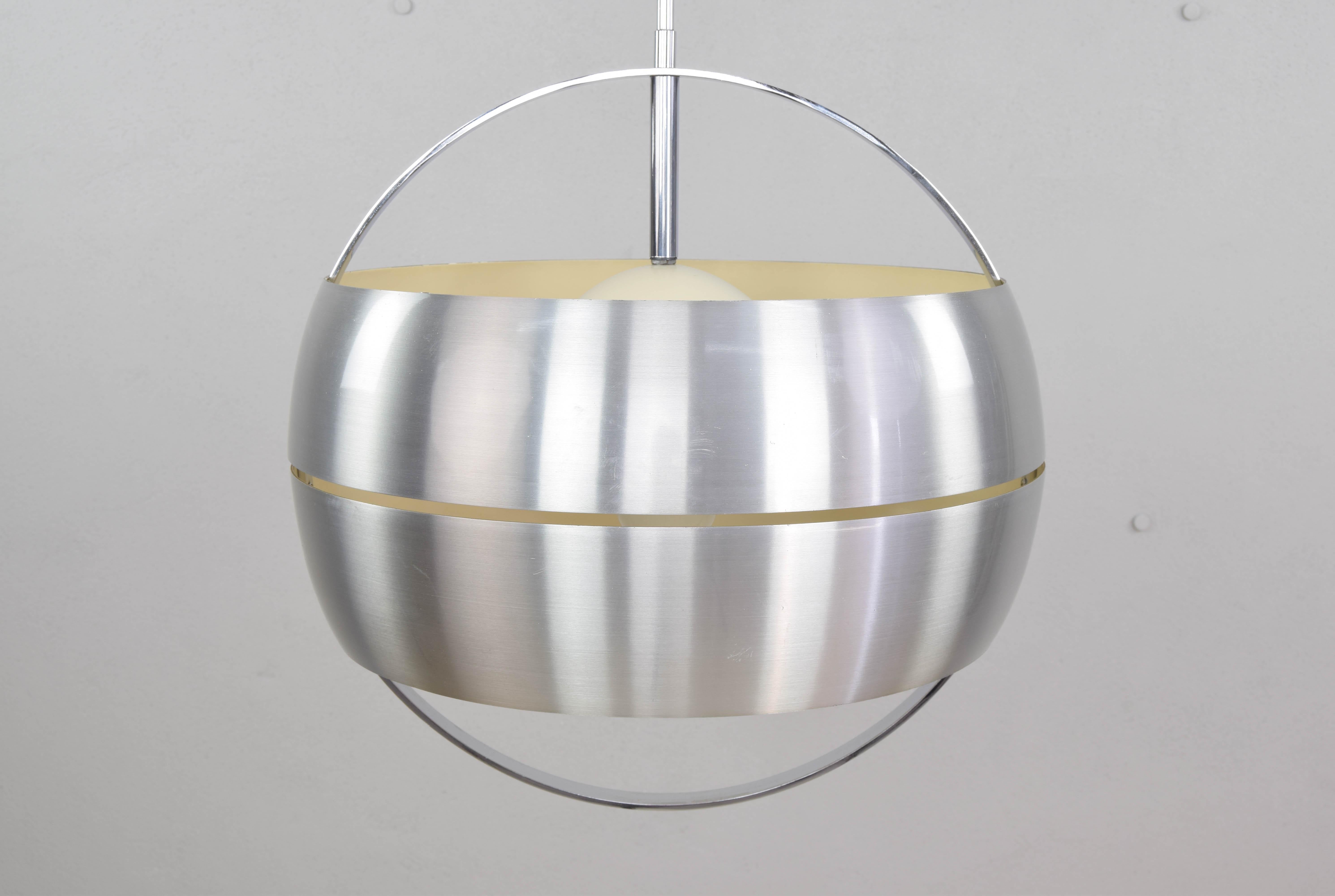 Mid-Century Modern Brushed Steel and Chrome Italian Chandelier, 1960s 3