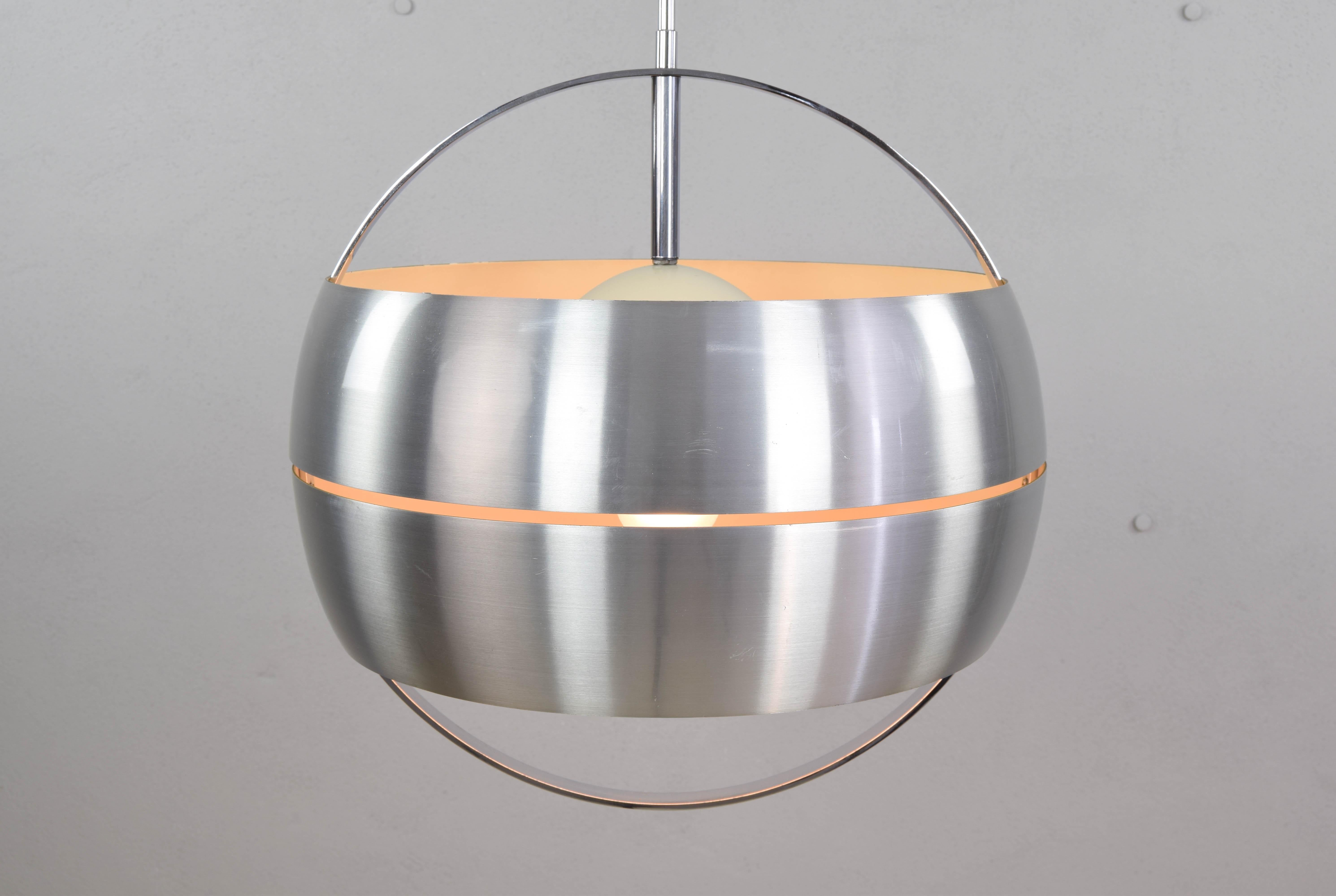 Mid-Century Modern Brushed Steel and Chrome Italian Chandelier, 1960s 4