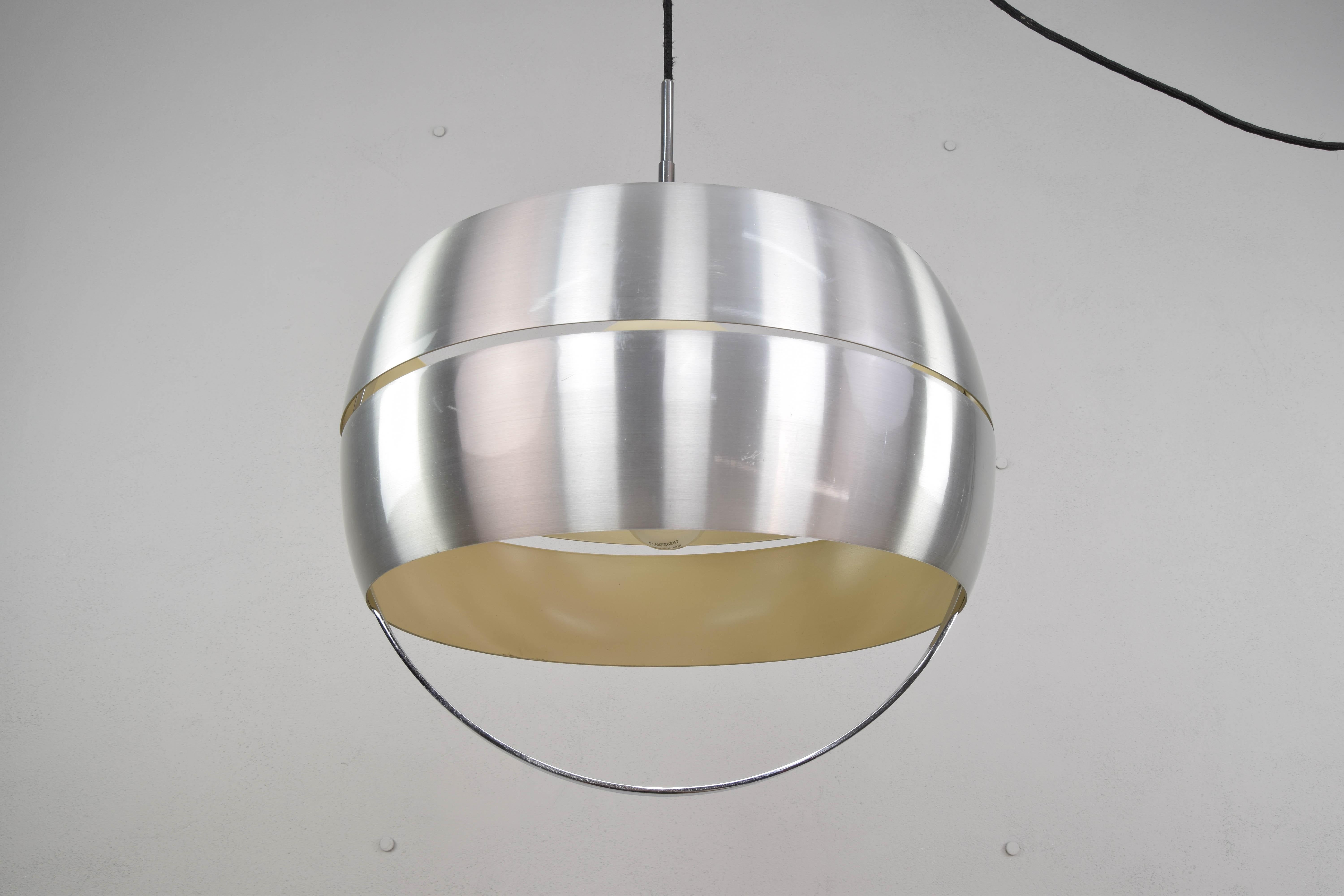 Mid-Century Modern Brushed Steel and Chrome Italian Chandelier, 1960s 5