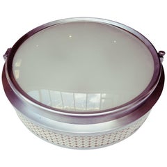 Mid Century Modern  Brushed Steel and Lacquered Metal Plafonnier