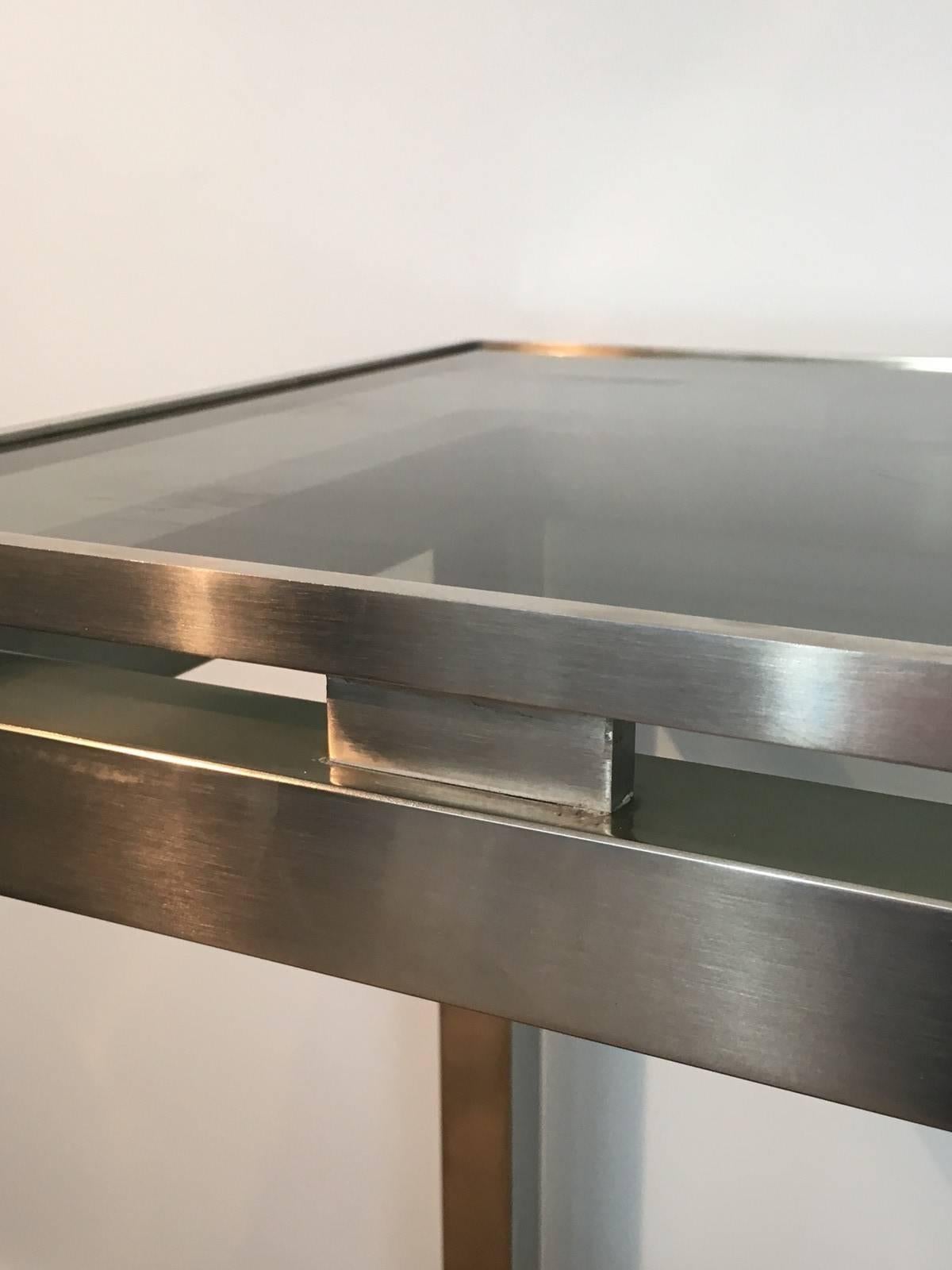 Mid-Century Modern Brushed Steel Console by Guy Lefèvre for Maison Jansen 1