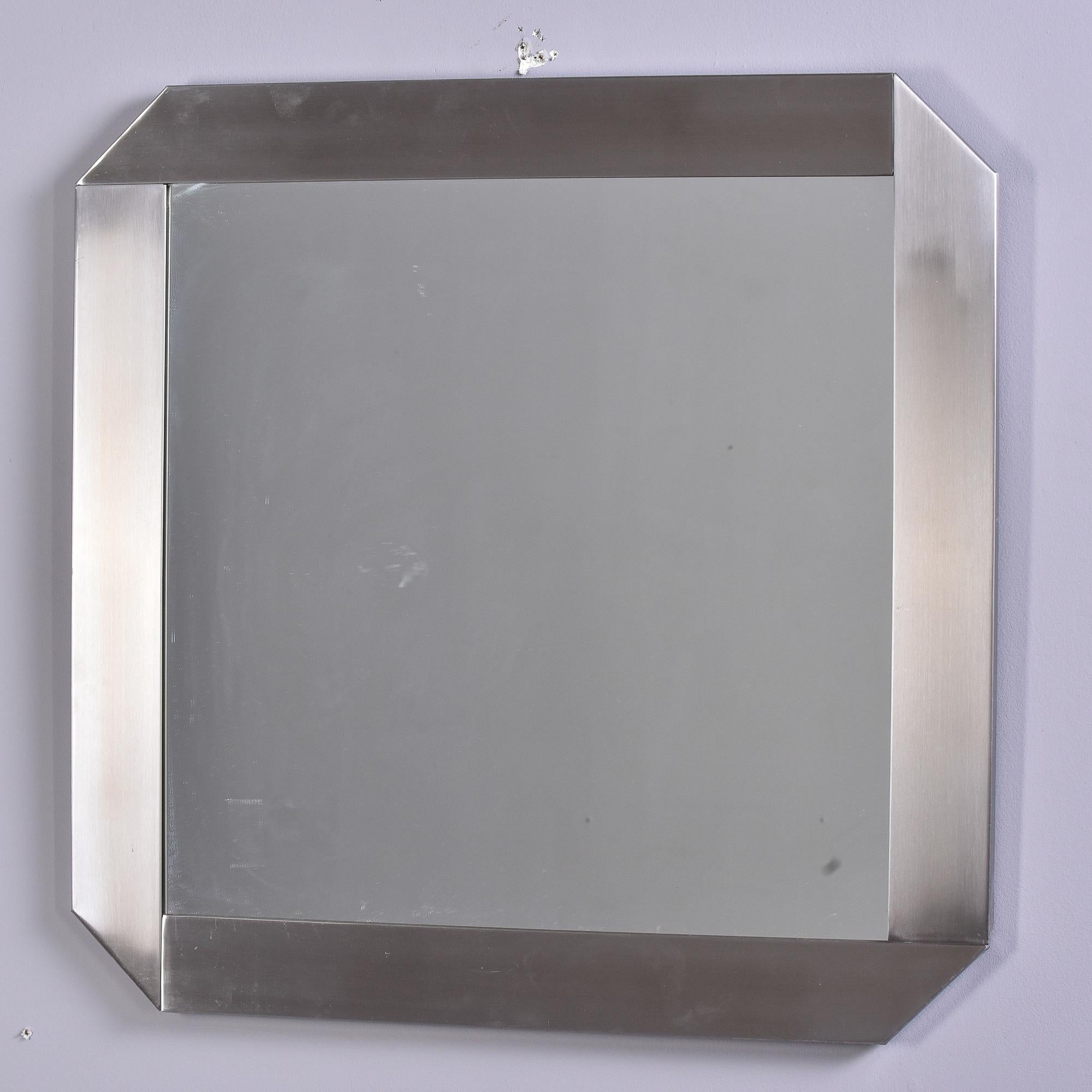 French Mid-Century Modern Brushed Steel Framed Mirror For Sale