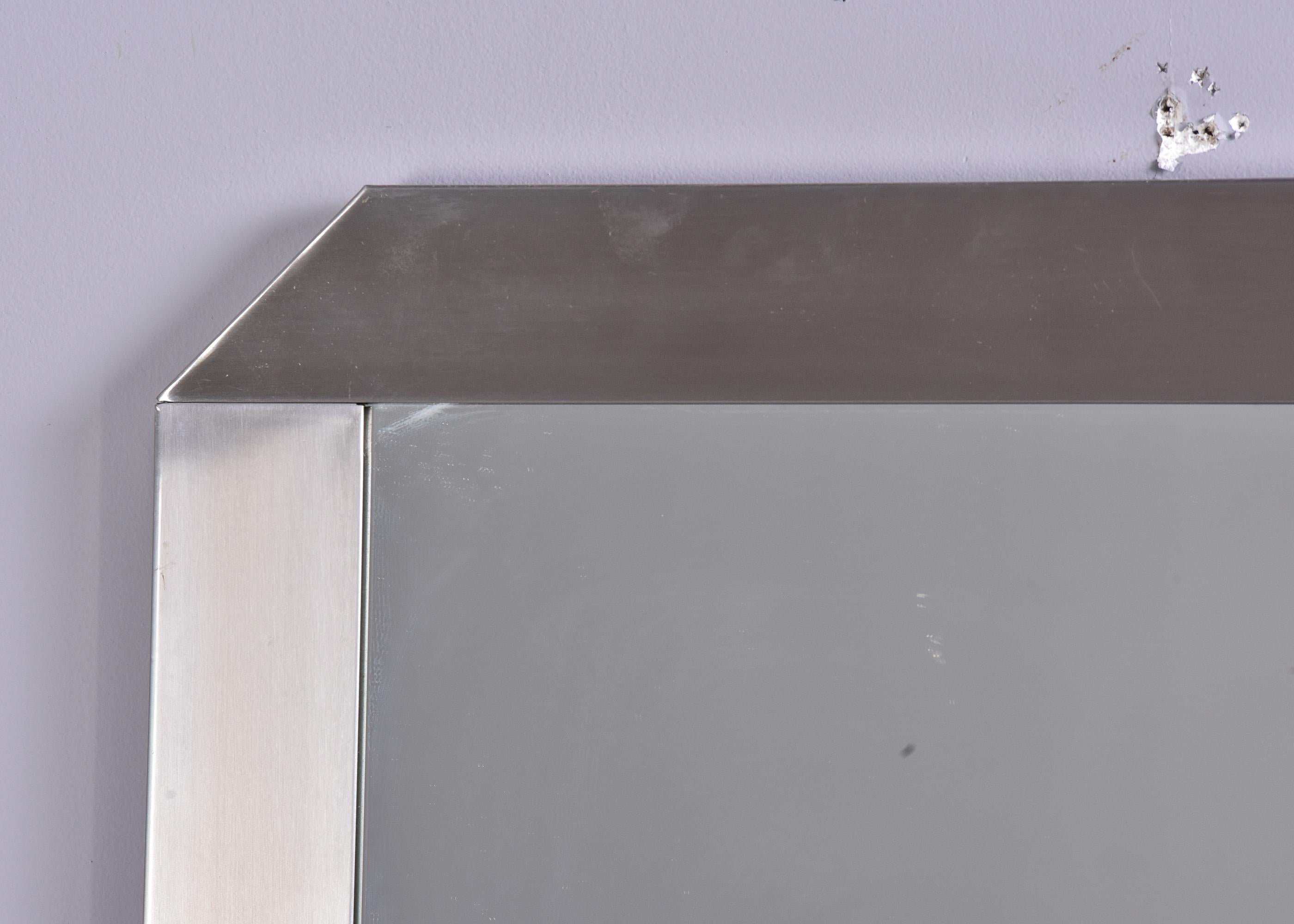 Mid-Century Modern Brushed Steel Framed Mirror For Sale 3