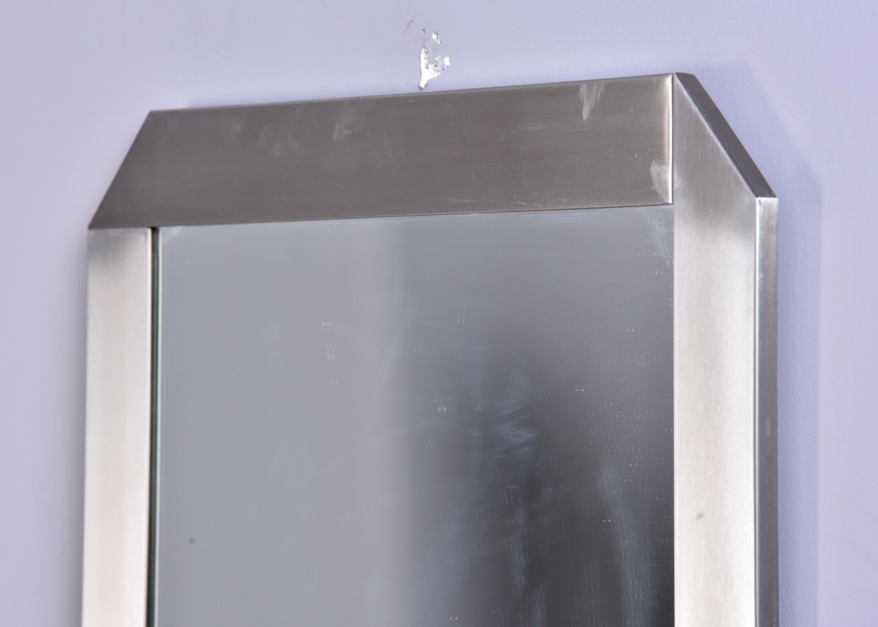 Mid-Century Modern Brushed Steel Framed Mirror For Sale 4