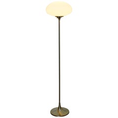 Mid-Century Modern Brushed Steel Glass Mushroom Standing Floor Lamp Laurel 1970s