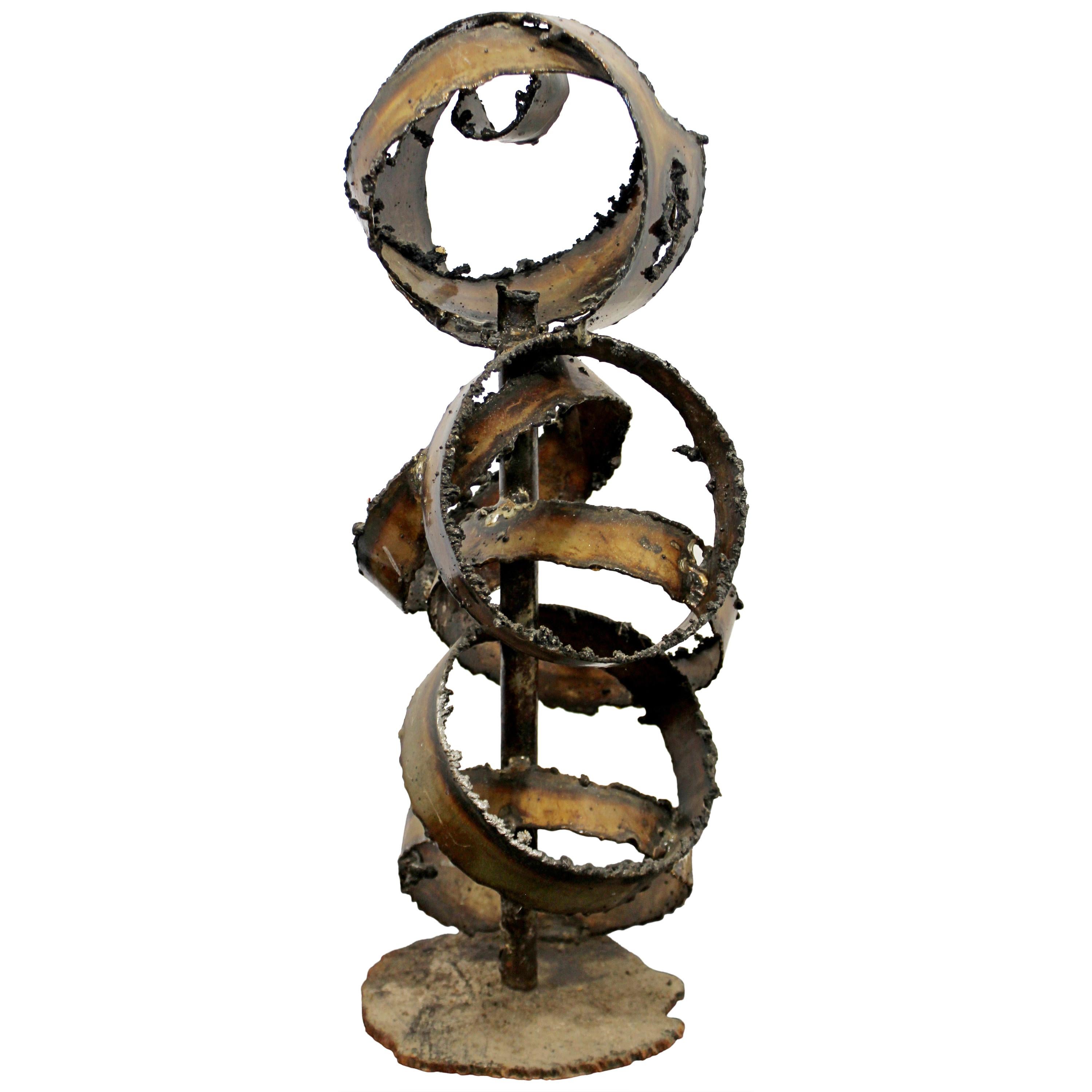 Mid-Century Modern Brutalist Abstract Torched Metal Table Art Sculpture, 1970s