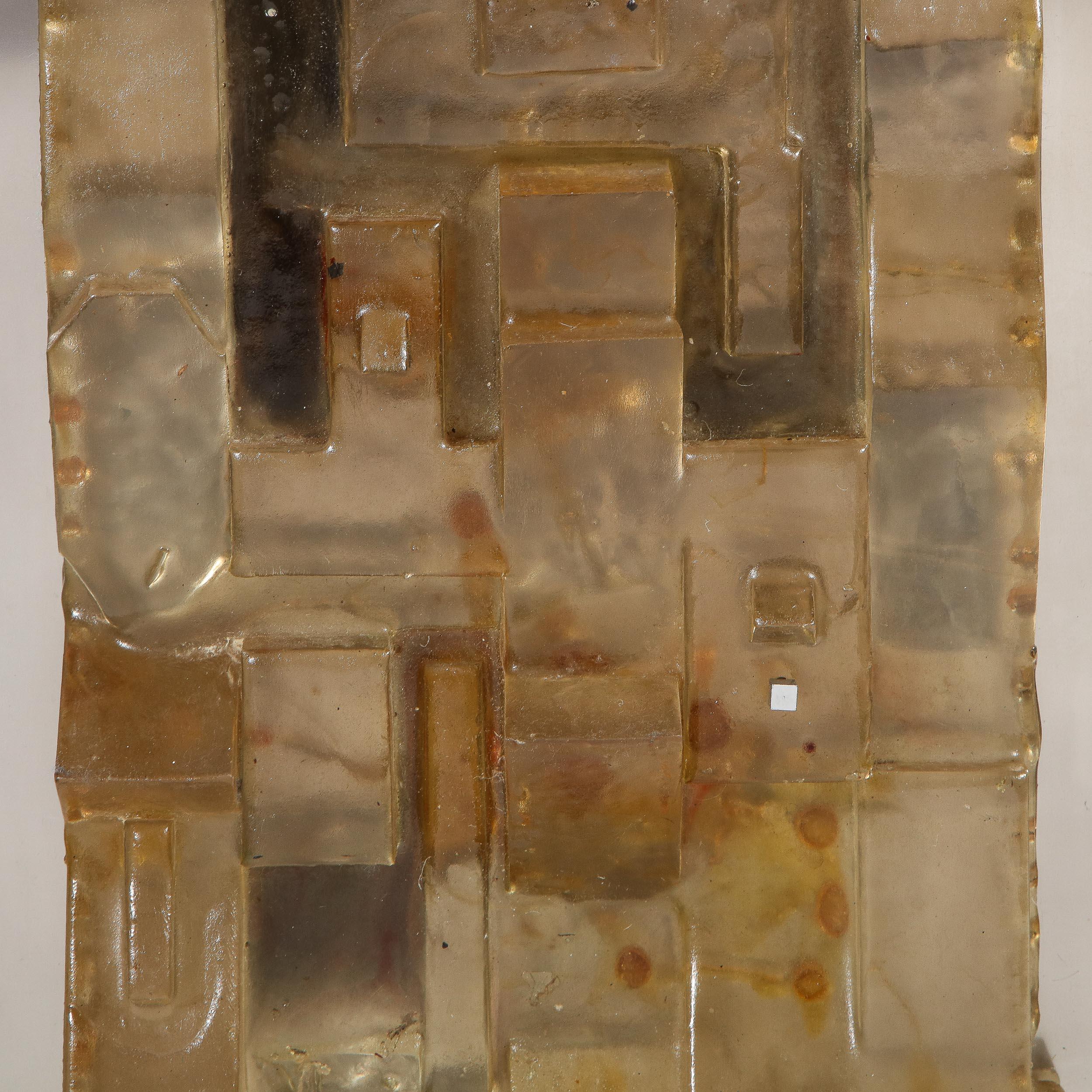 Mid-Century Modern Brutalist Amber Lucite and Brushed Aluminum Wall Sculpture In Excellent Condition For Sale In New York, NY