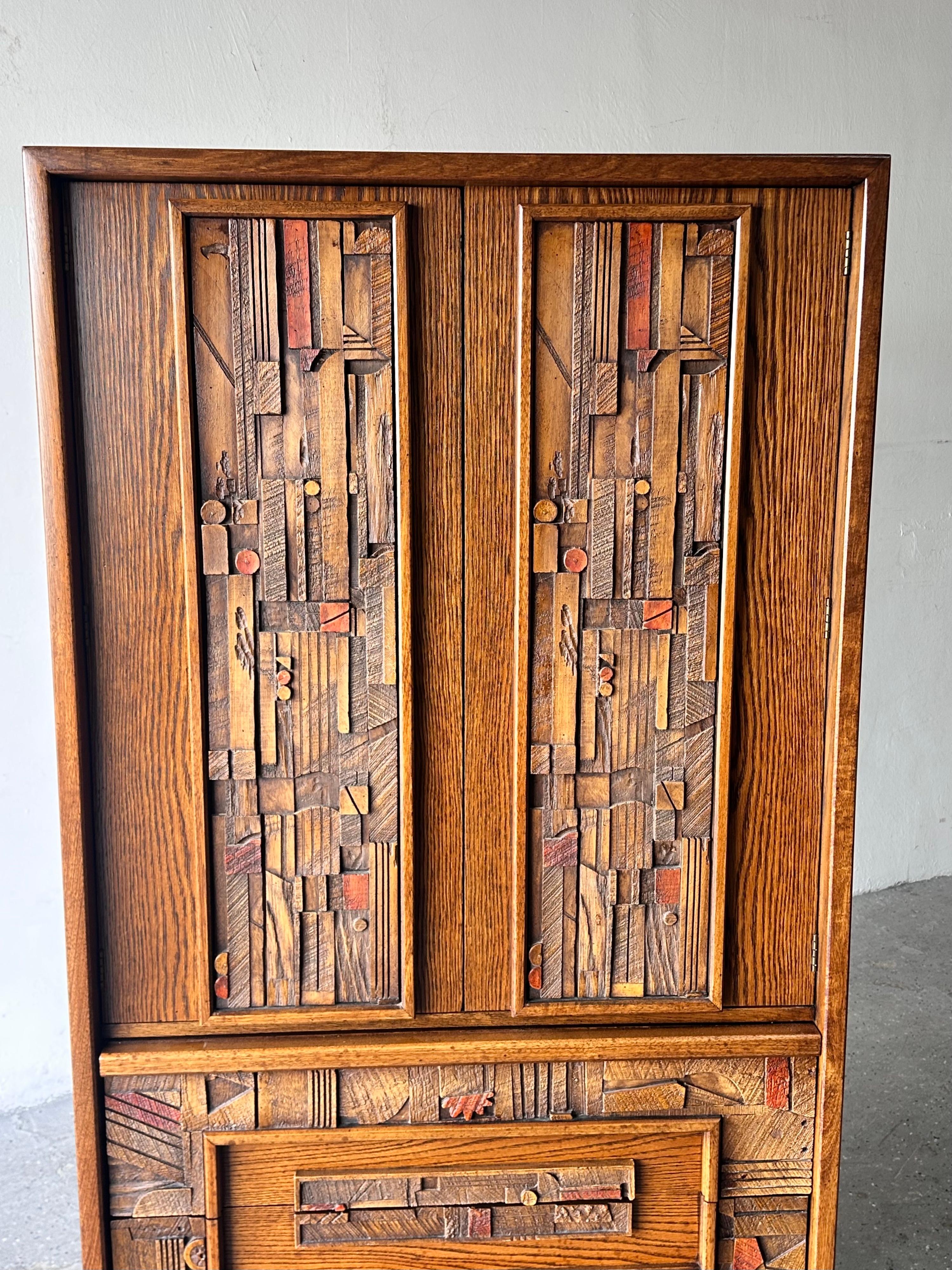 Mid-Century Modern Brutalist Armoire Dresser by Lane “Pueblo Line” For Sale 5