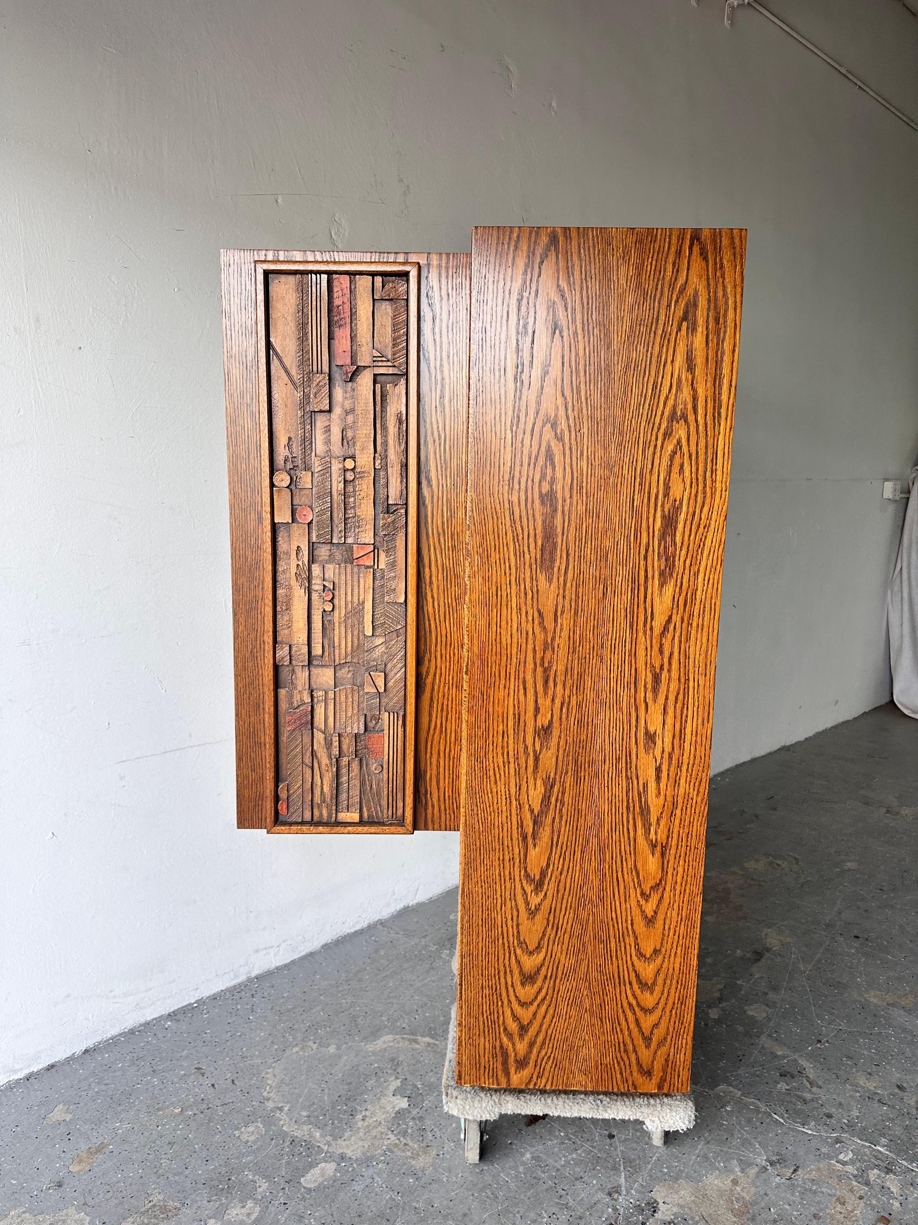 American Mid-Century Modern Brutalist Armoire Dresser by Lane “Pueblo Line” For Sale