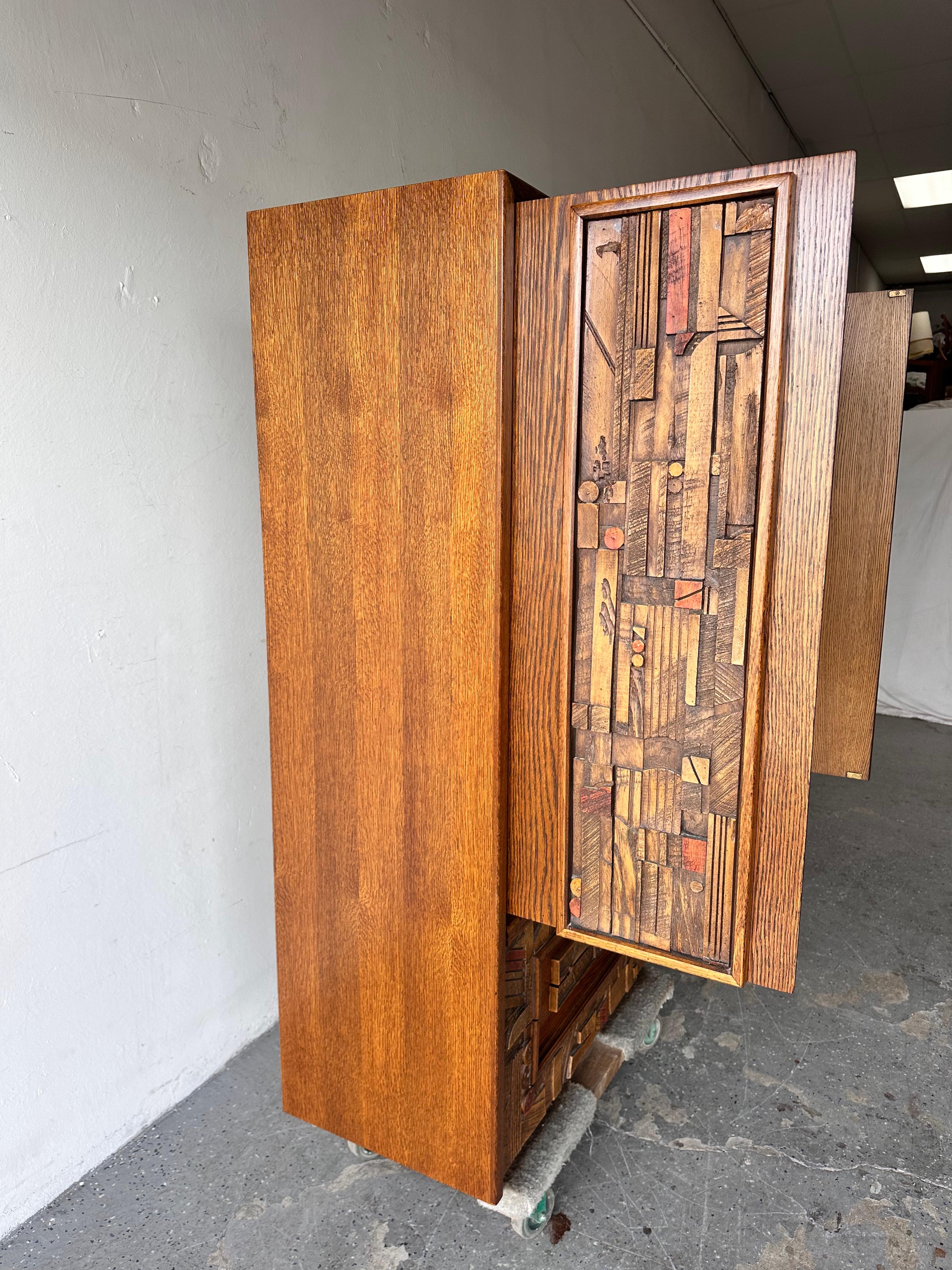 Mid-Century Modern Brutalist Armoire Dresser by Lane “Pueblo Line” In Good Condition For Sale In Las Vegas, NV