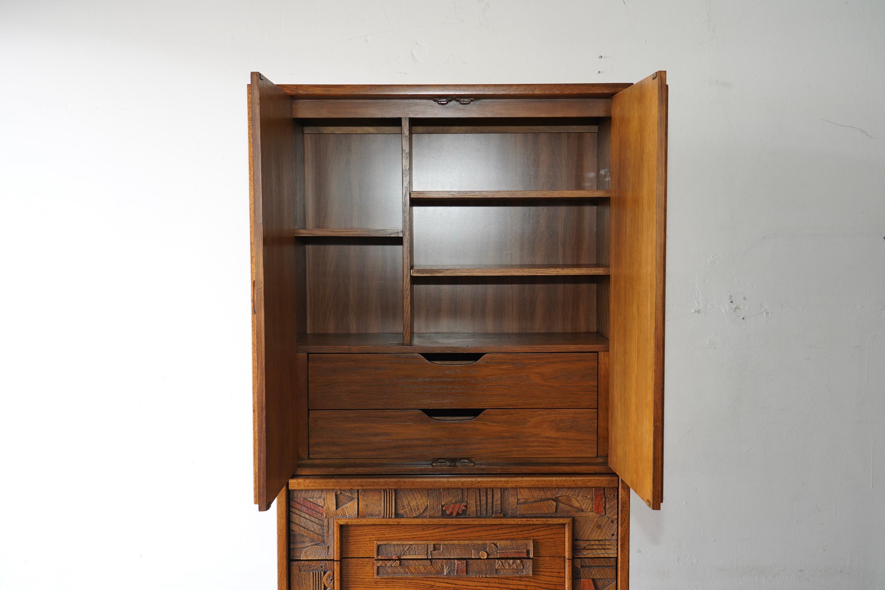 Late 20th Century Mid-Century Modern Brutalist Armoire Dresser by Lane “Pueblo Line” For Sale