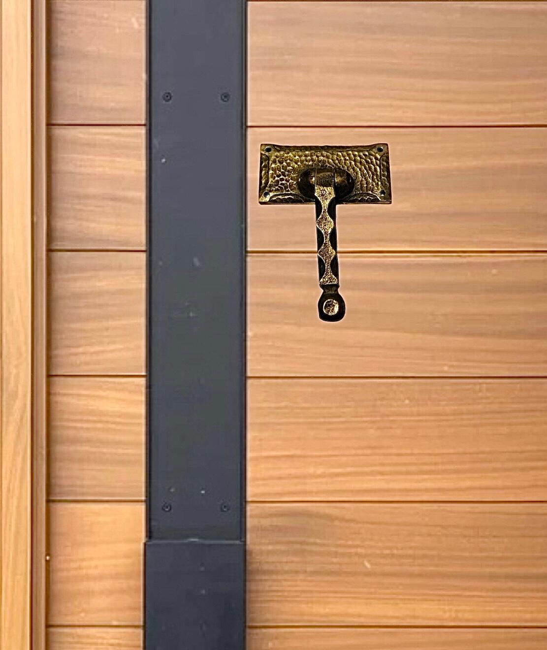 American Mid Century Modern Brutalist Artisan Hammered Brass Door Knocker One of a Kind For Sale