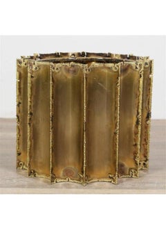 Table basse brutaliste moderne du milieu du siècle dernier en laiton et verre de Tom Greene