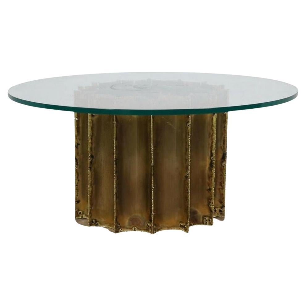 Mid-Century Modern Brutalist Brass Glass Coffee Table by Tom Greene For Sale