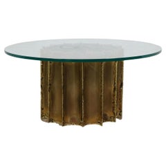 Mid-Century Modern Brutalist Brass Glass Coffee Table Style of Silas Seandel