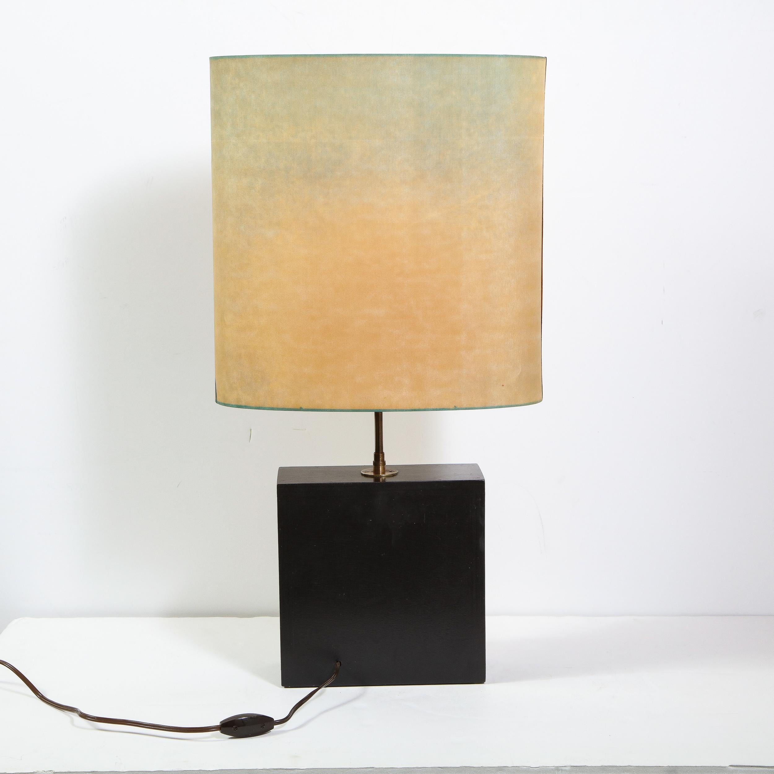 Mid-Century Modern Brutalist Brass Lamp with Handpainted Maheux Lampshade In Good Condition In New York, NY
