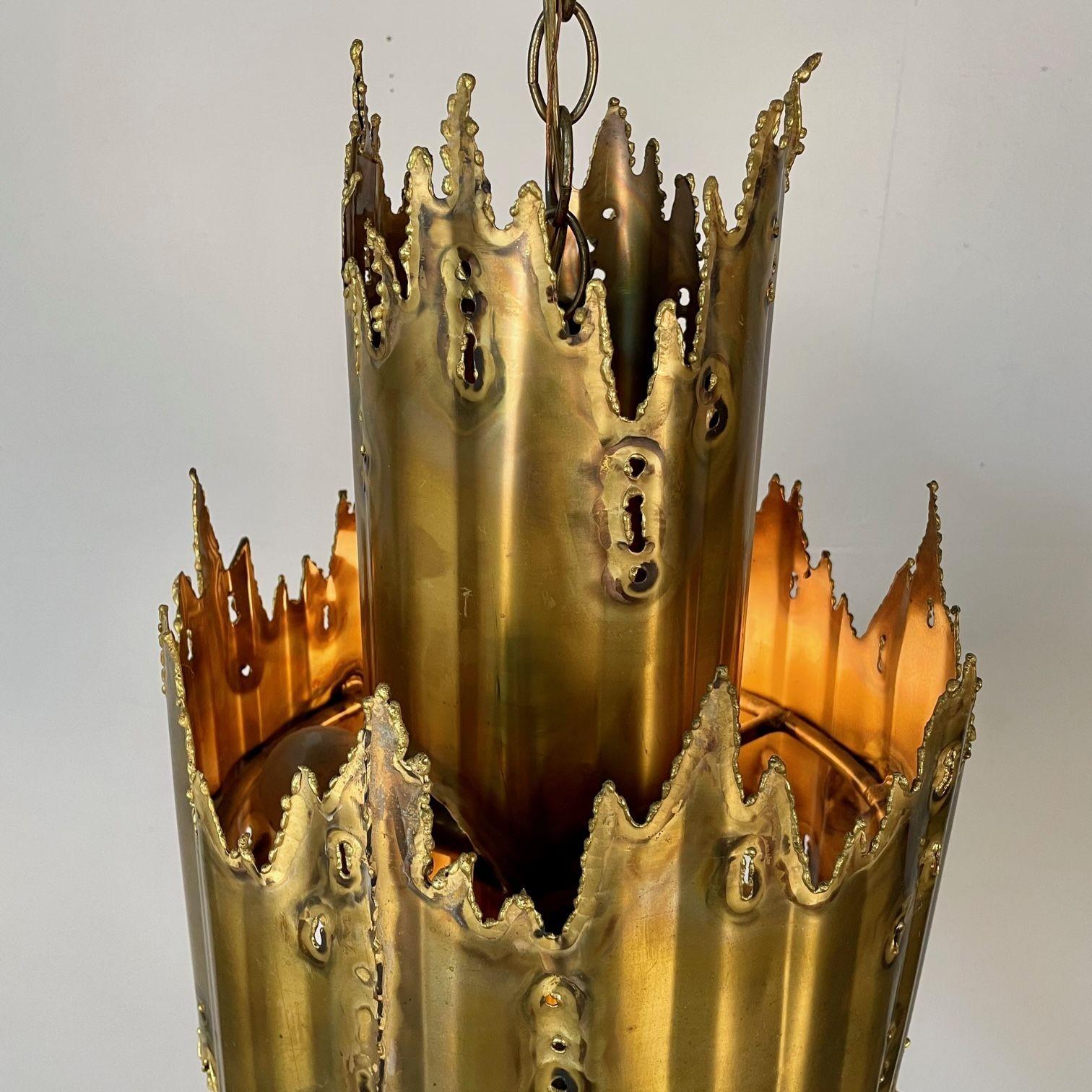 Mid-Century Modern Brutalist Brass Pendant/Chandelier by Tom Greene for Feldman 5