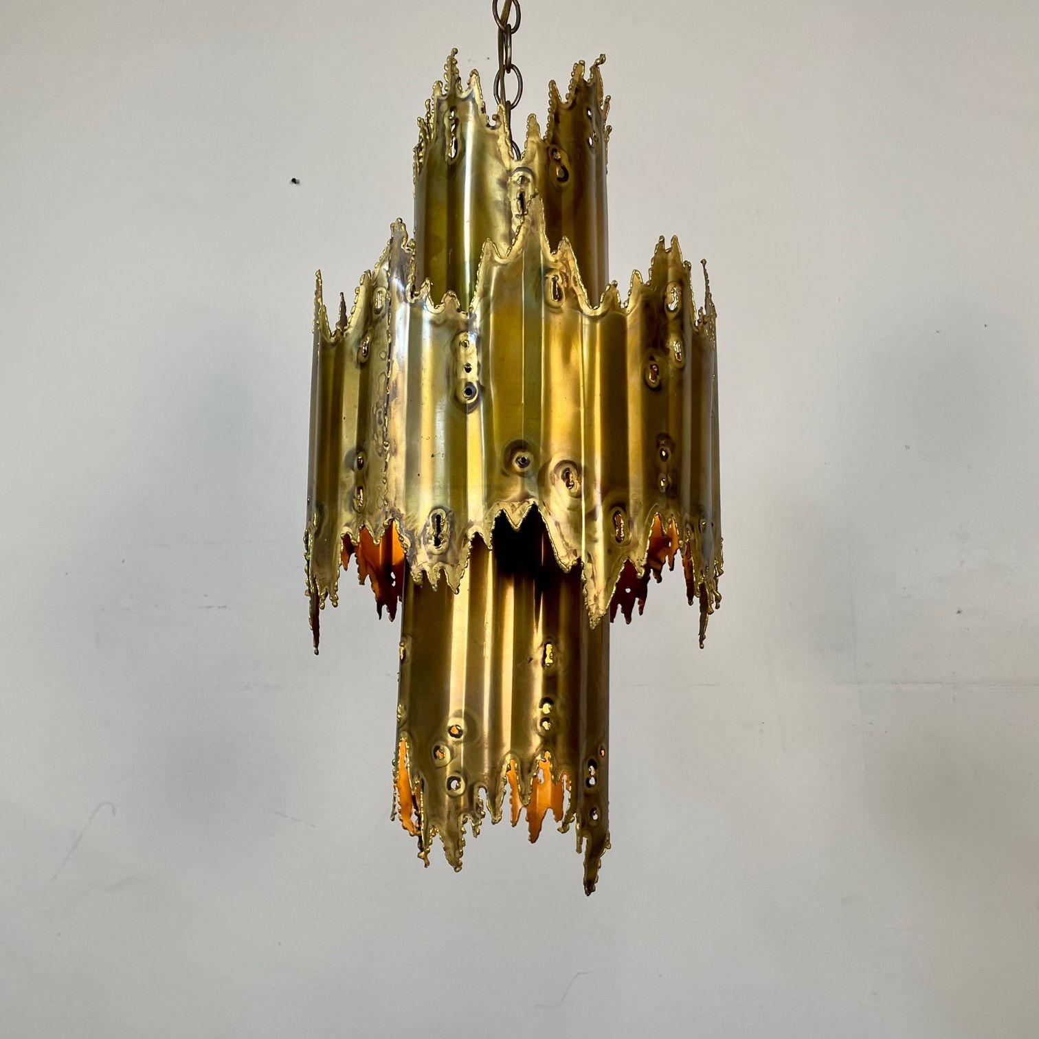 Mid-Century Modern Brutalist Brass Pendant/Chandelier by Tom Greene for Feldman 7
