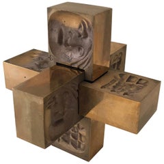 Mid-Century Modern Brutalist Bronze Puzzle Sculpture Marked Viljans Nyaar