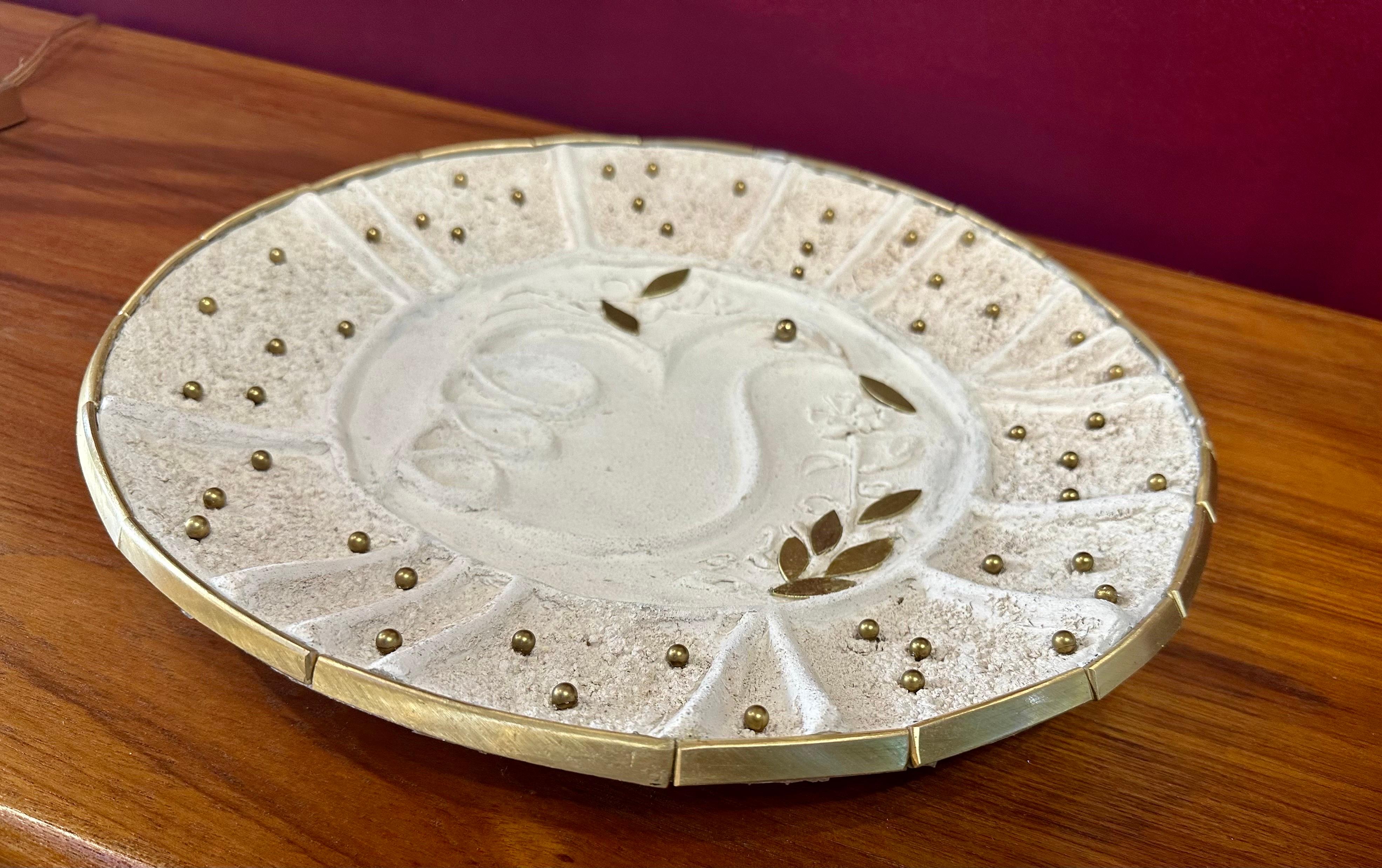 Handmade Sculptural Mid-Century Modern Platter of Bronze and Ceramic, a One of a Kind Piece, Signed
