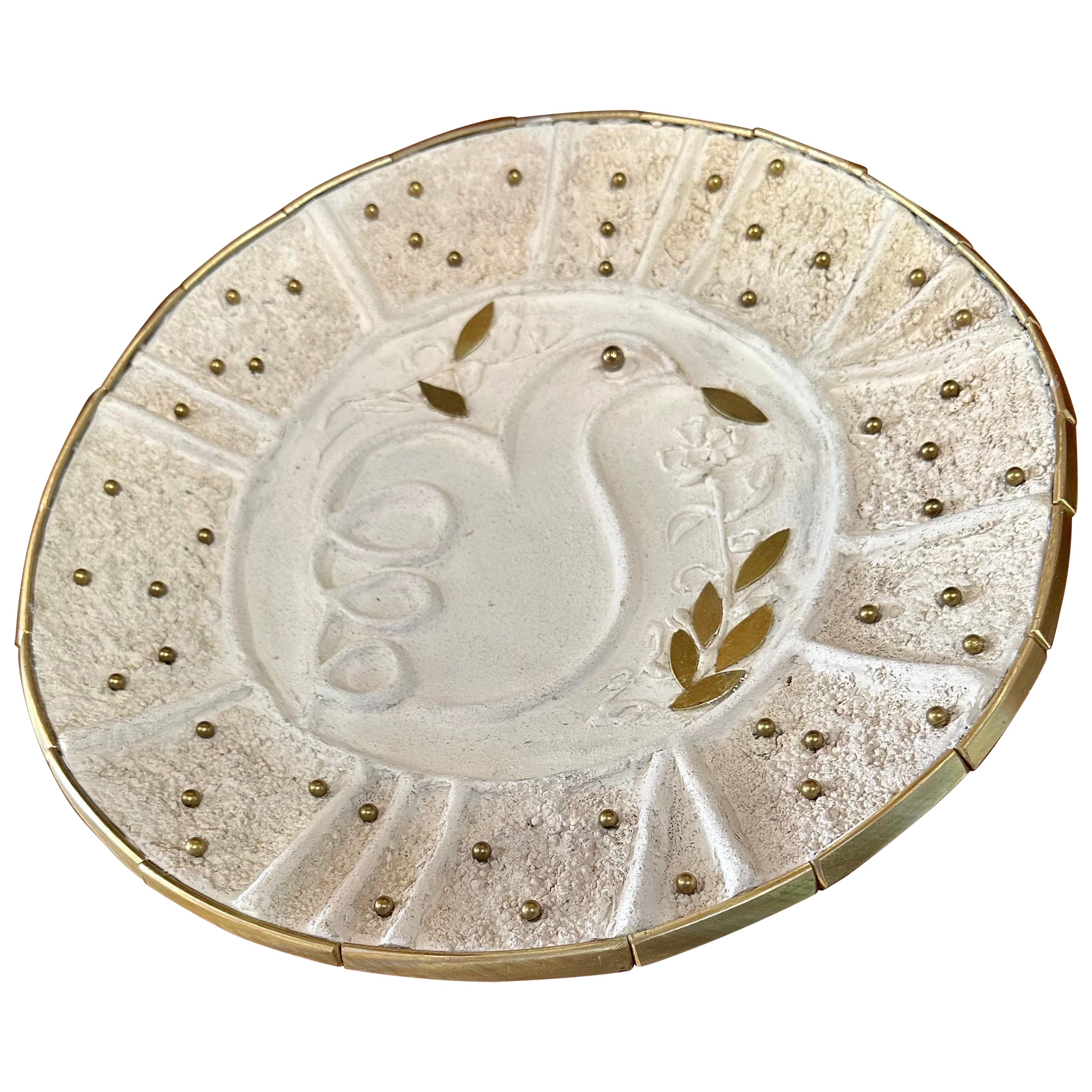 Mid-Century Modern Brutalist Bronze and Ceramic Sculpture Plate