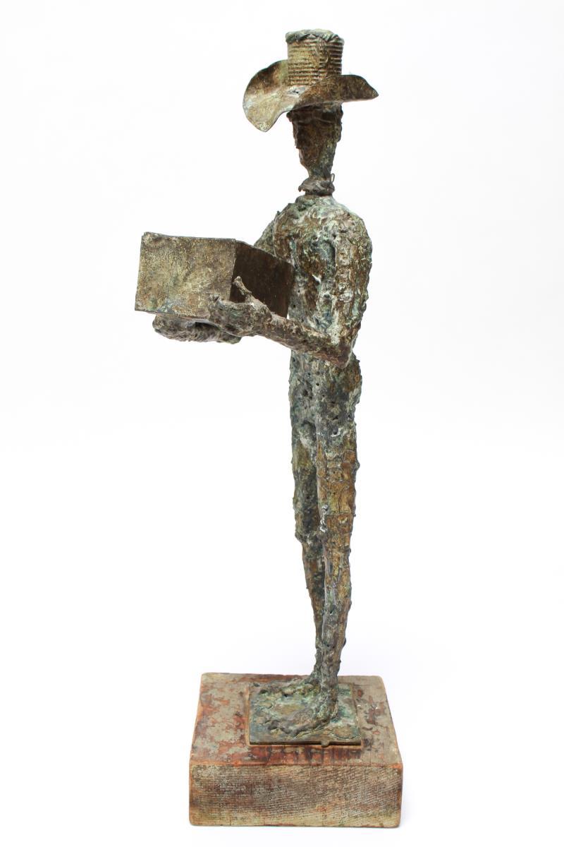 American Mid-Century Modern Brutalist Bronze Cowboy Sculpture