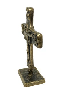 Mid-Century Modern Brutalist Bronze Crucifix Cross Standing Sculpture