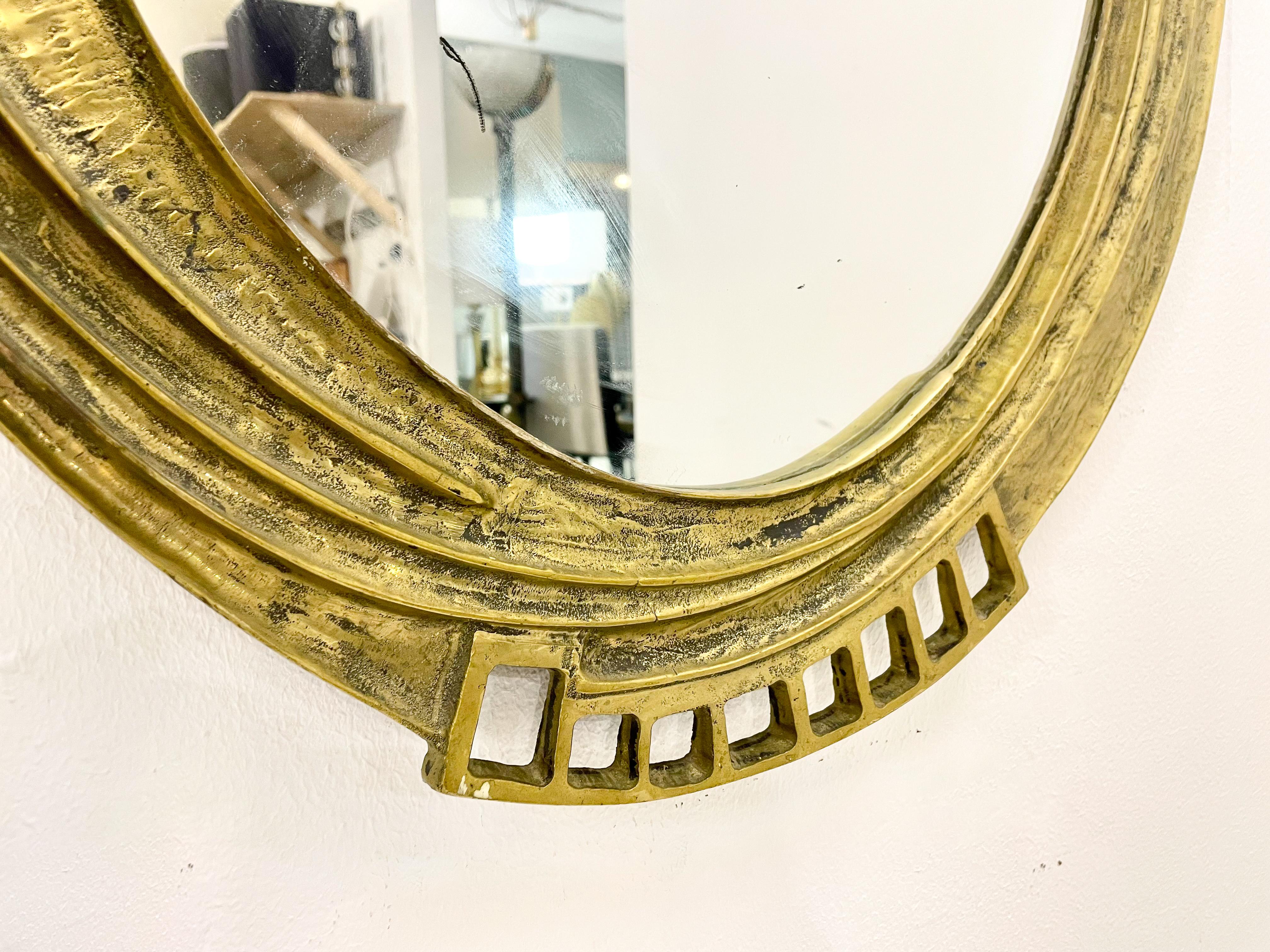 Italian Mid-Century Modern Brutalist Bronze Lightning Mirror, Italy, 1960s