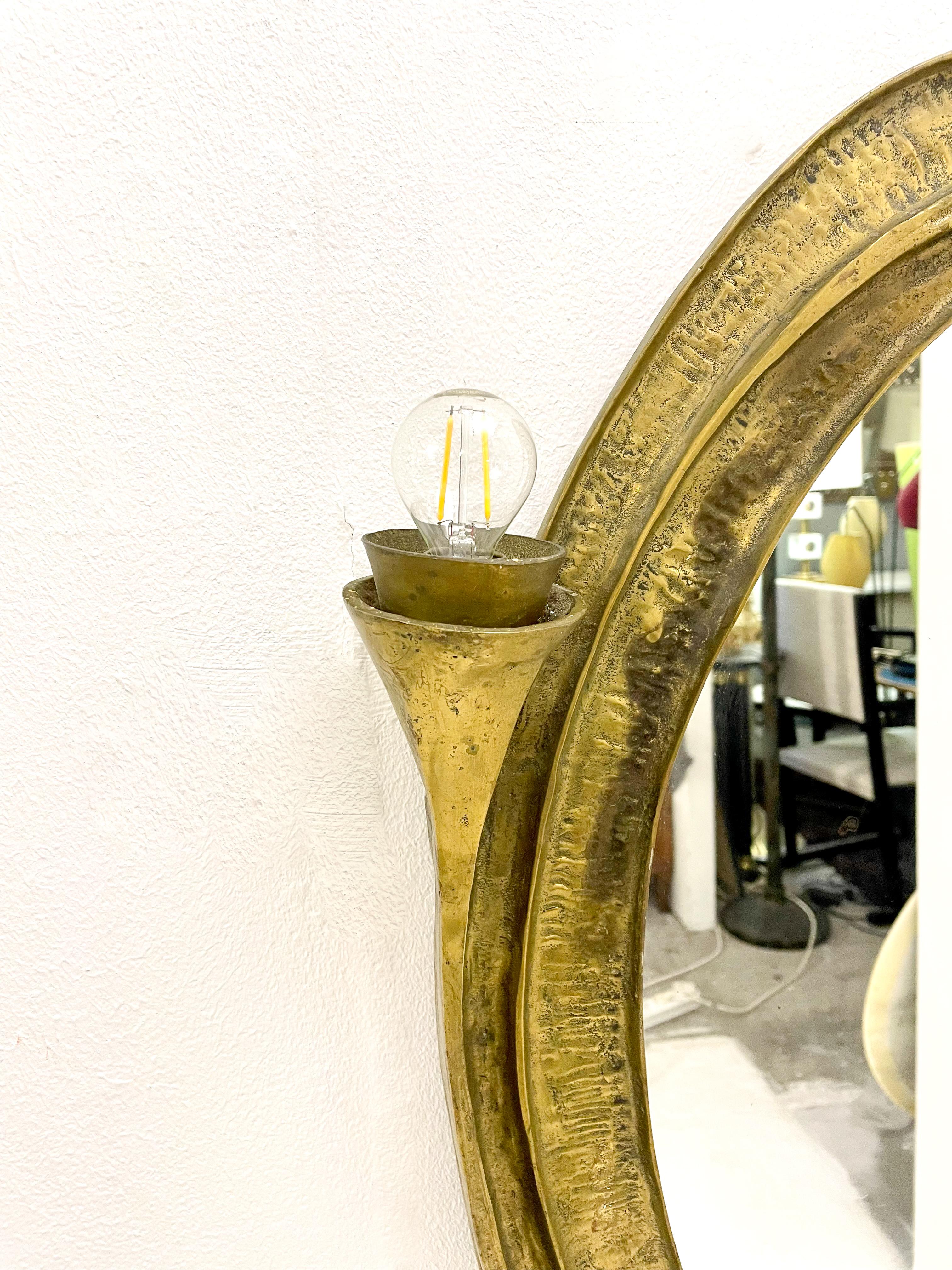 Mid-20th Century Mid-Century Modern Brutalist Bronze Lightning Mirror, Italy, 1960s