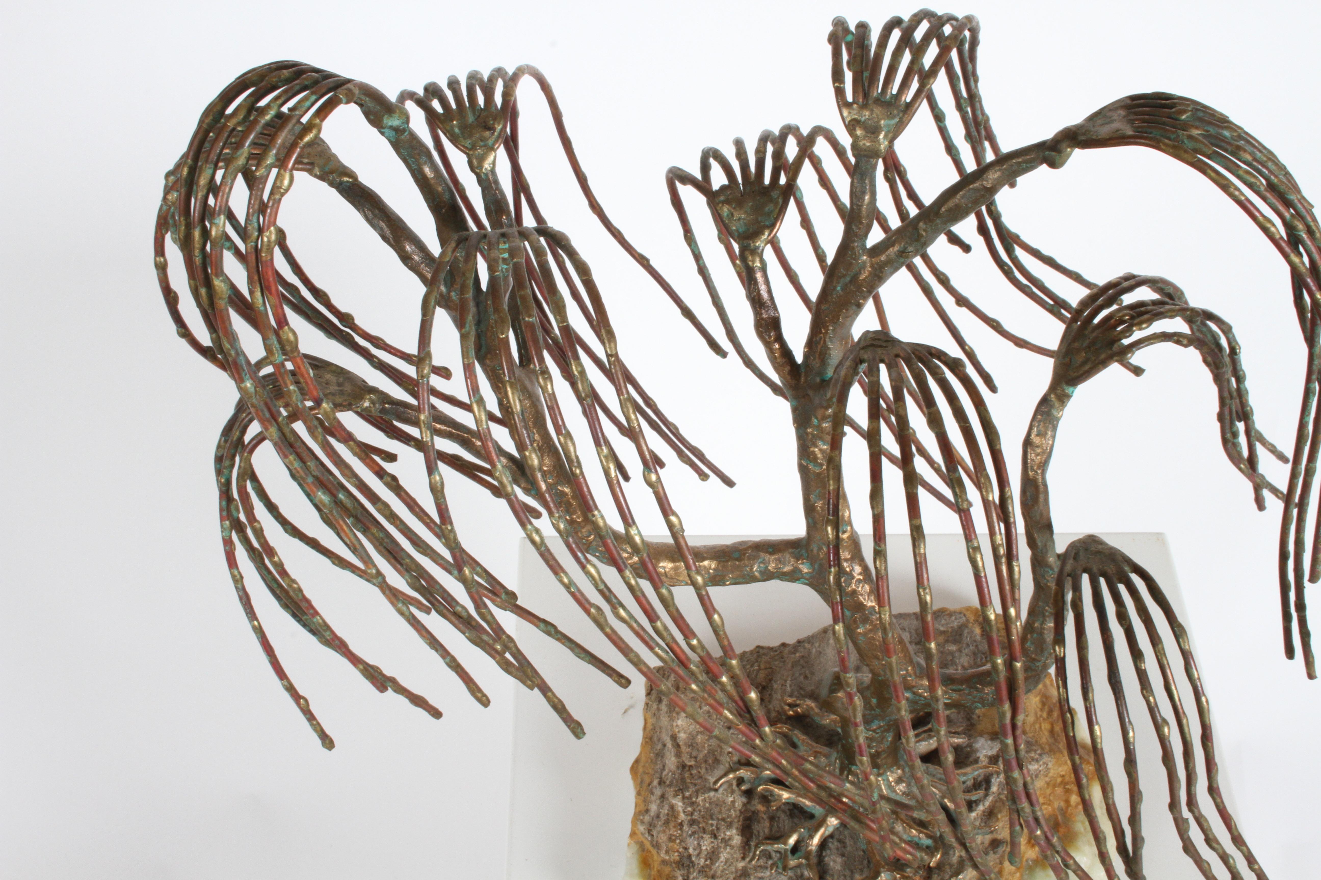 Americano Scultura in bronzo brutalista moderna di metà secolo con albero piangente dell'artista Bijan in vendita