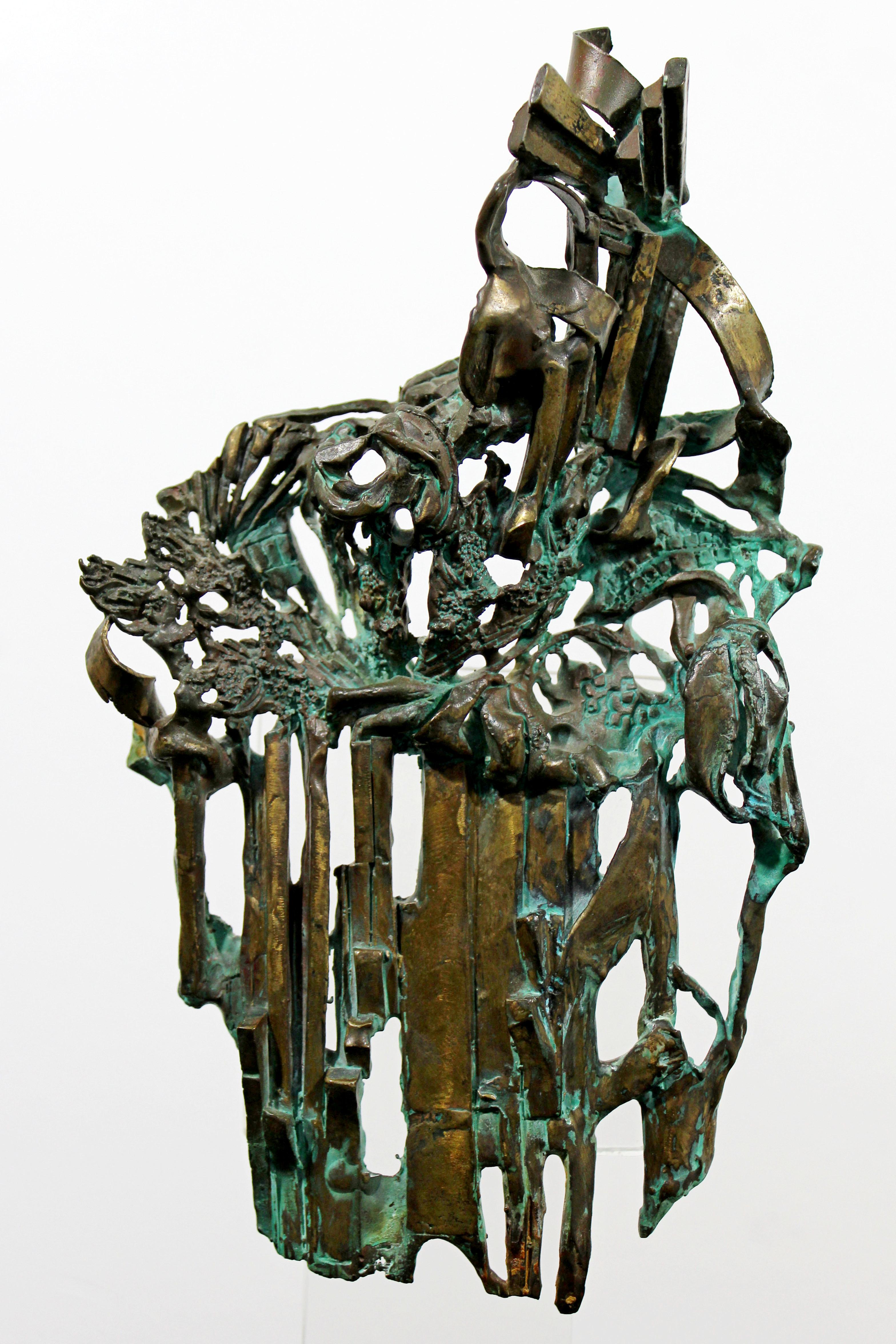Mid-Century Modern Brutalist Bronze Table Sculpture Signed Glen Michaels, 1970s 5