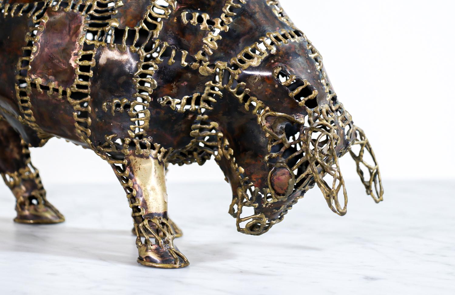 Brass Mid-Century Modern Brutalist Bull Sculpture