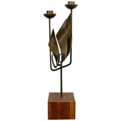 Mid-Century Modern Brutalist Candleholder Table Sculpture Signed Chayat, 1960s