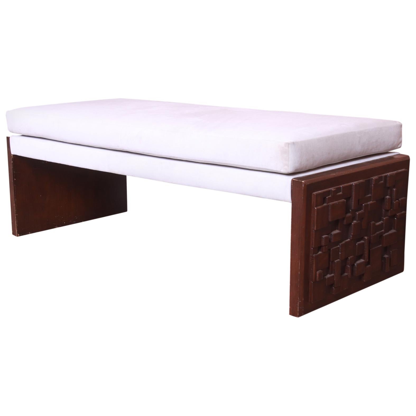 MidCentury Modern Leather Upholstered Bench at 1stDibs