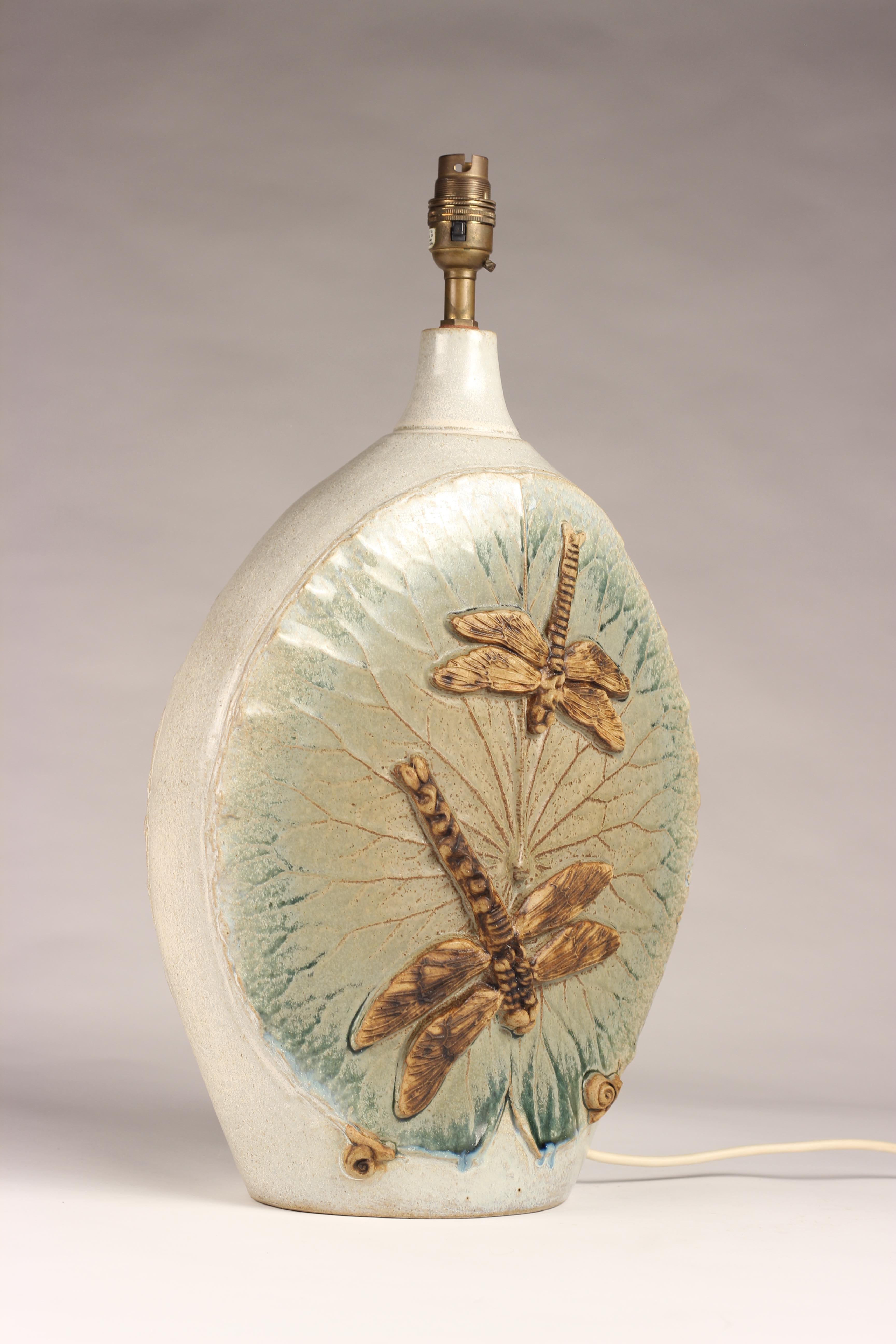 Mid-Century Modern Brutalist Ceramic Dragonfly Table Lamp by Bernard Rooke 2