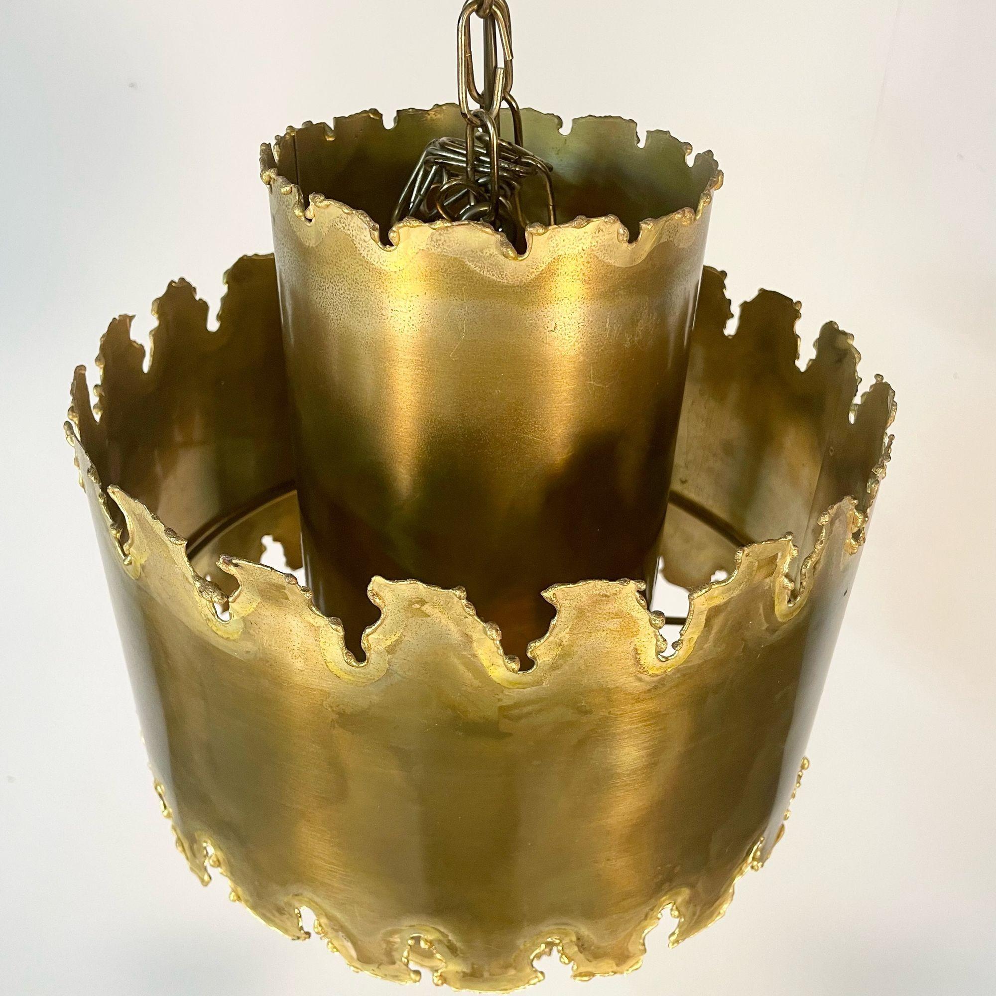 Mid-Century Modern Brutalist Chandelier / Pendant by Tom Greene, Patinated Brass For Sale 1