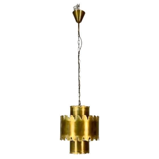 Mid-Century Modern Brutalist Chandelier / Pendant by Tom Greene, Patinated Brass For Sale