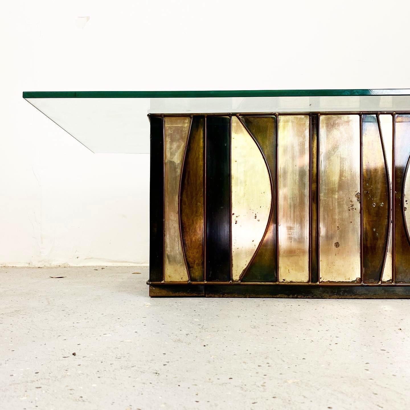 North American Mid-Century Modern Brutalist Coffee Table by Curtis Jere, Signed For Sale