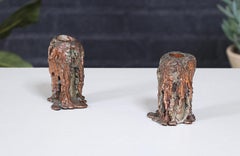 Mid-Century Modern Brutalist Copper Candle Holders