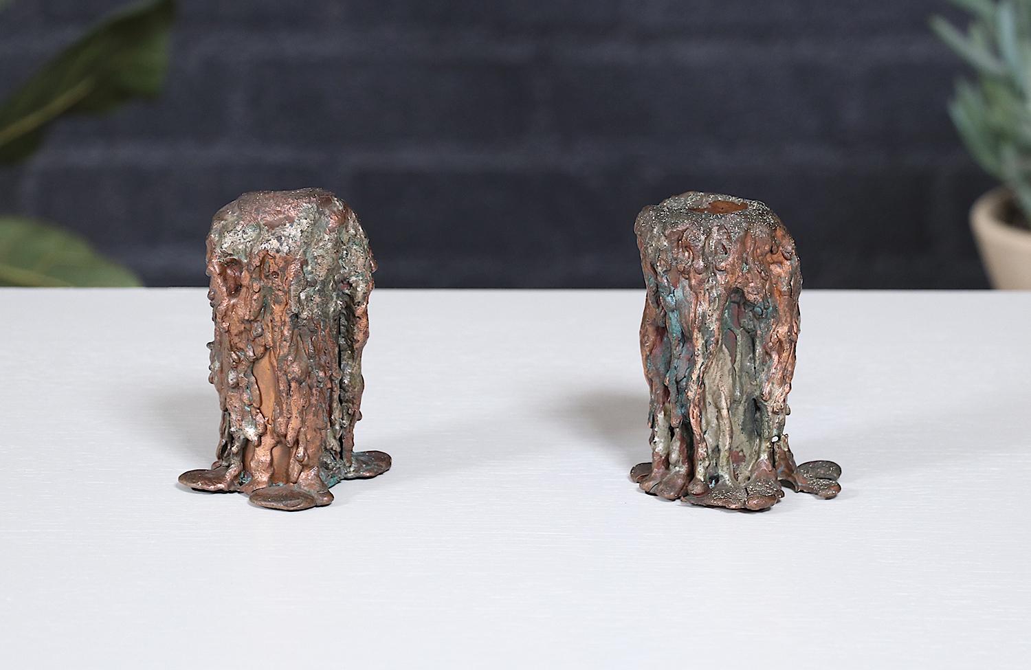 Mid-Century Modern Brutalist Copper Candle Holders In Excellent Condition For Sale In Los Angeles, CA
