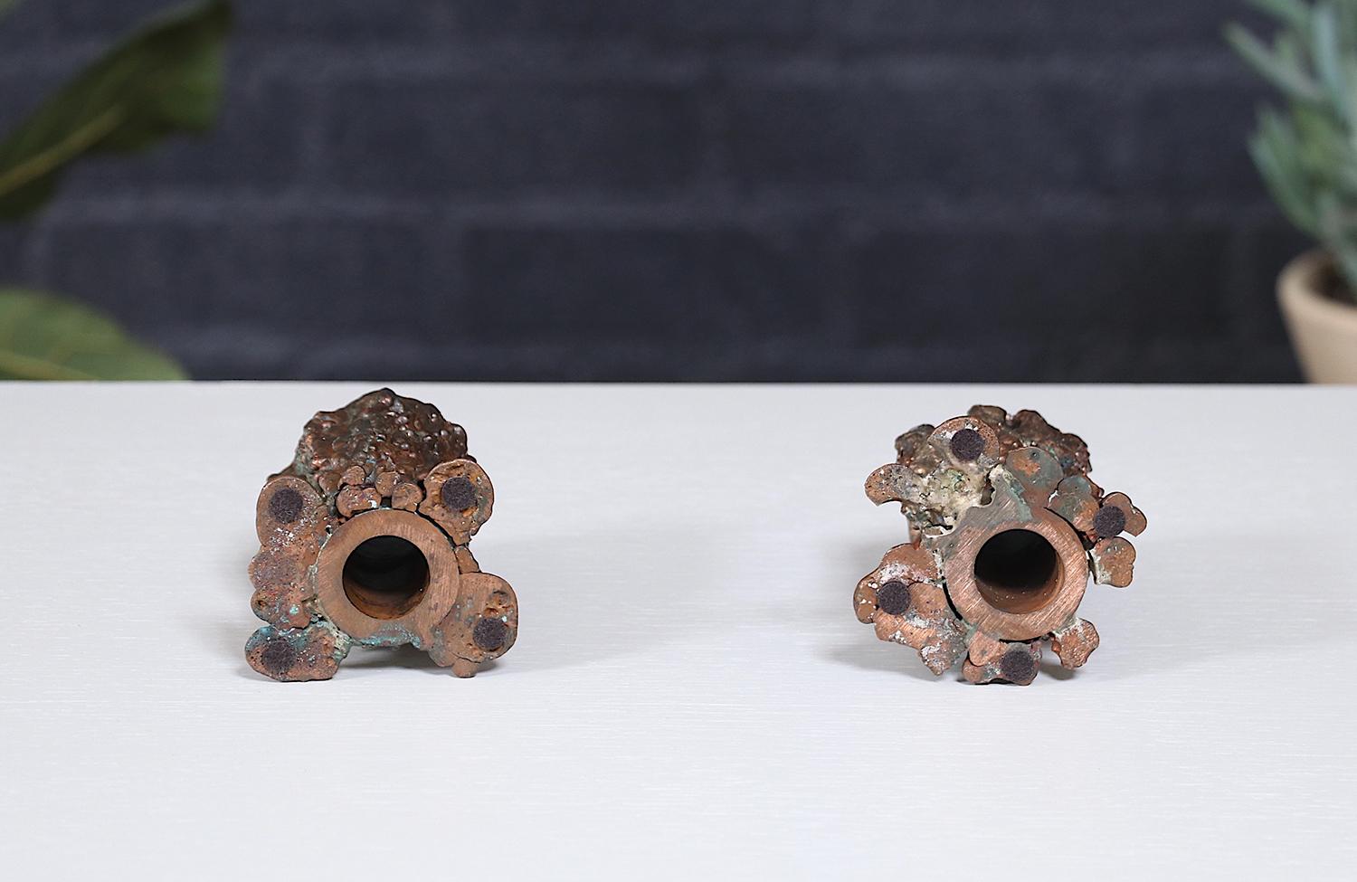 Late 20th Century Mid-Century Modern Brutalist Copper Candle Holders For Sale