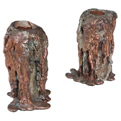 Mid-Century Modern Brutalist Copper Candle Holders