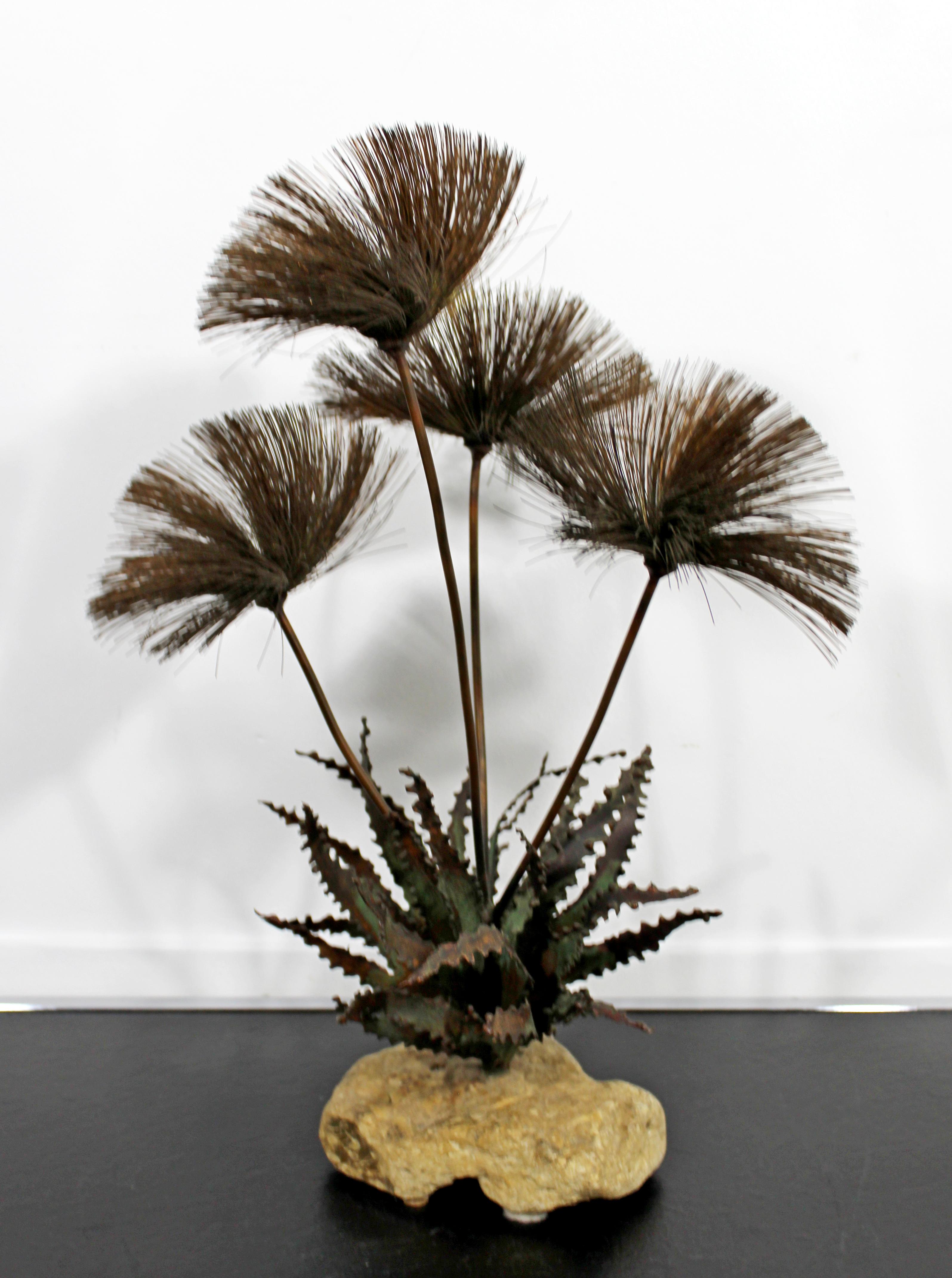 Late 20th Century Mid-Century Modern Brutalist Copper Flower Table Sculpture Signed John Steck