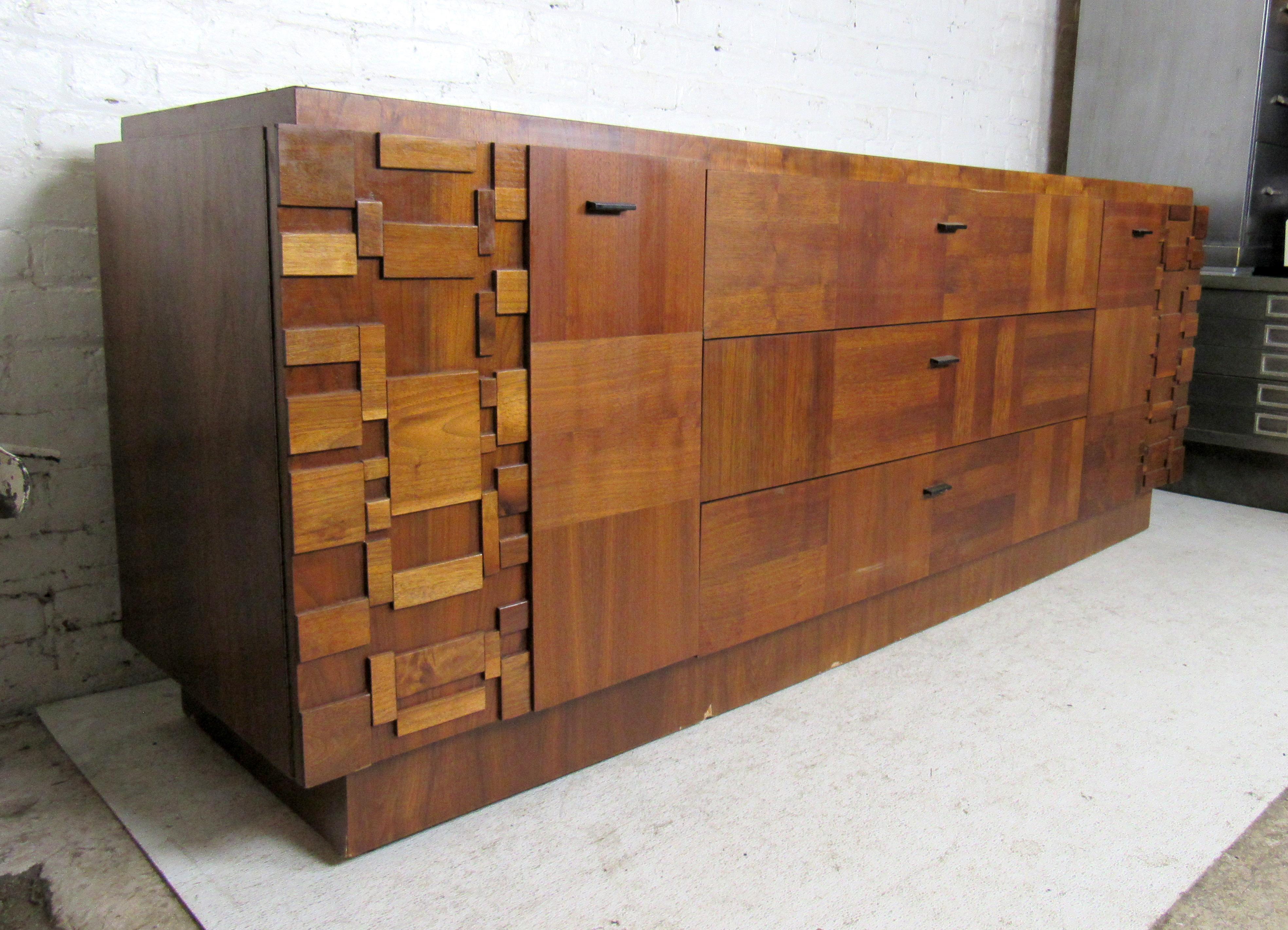 Wood Mid-Century Modern Brutalist Credenza