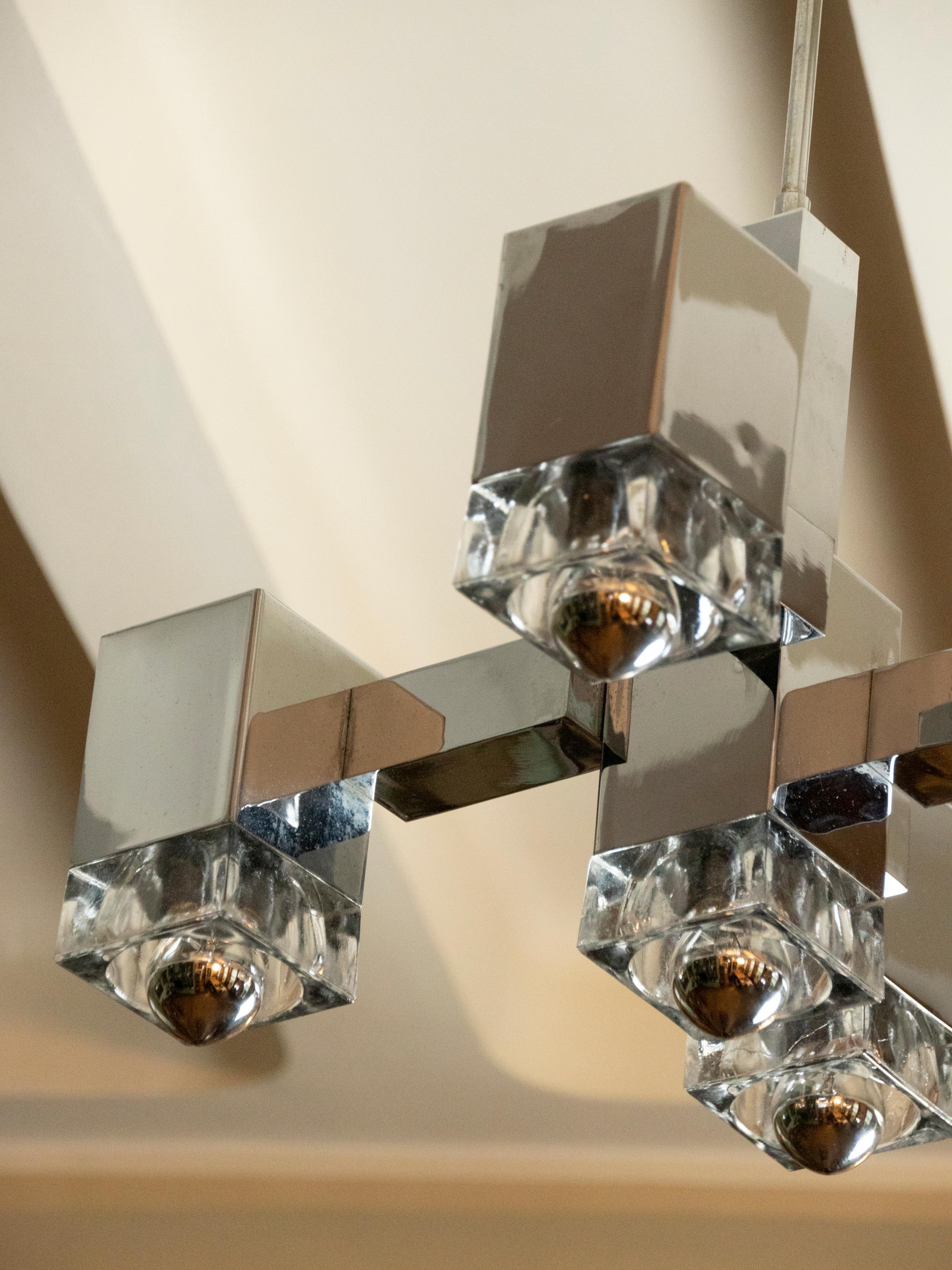 Lampadario cubico brutalista moderno di metà secolo di Sciolari in vendita 6
