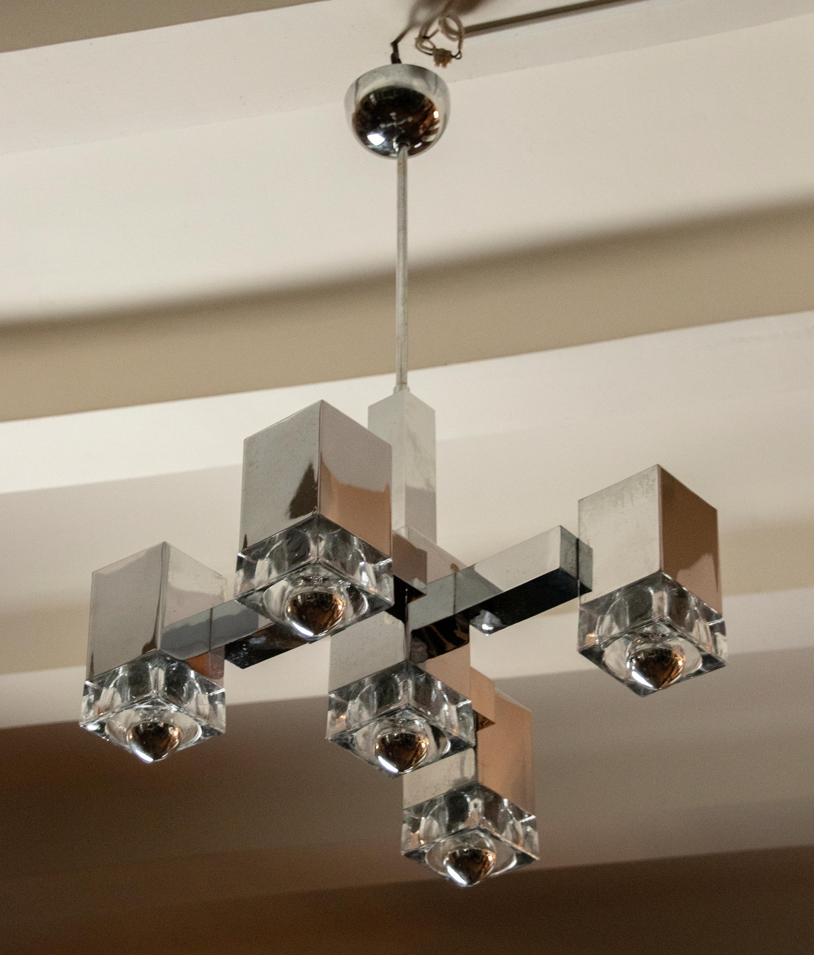 Lampadario cubico brutalista moderno di metà secolo di Sciolari in vendita 10