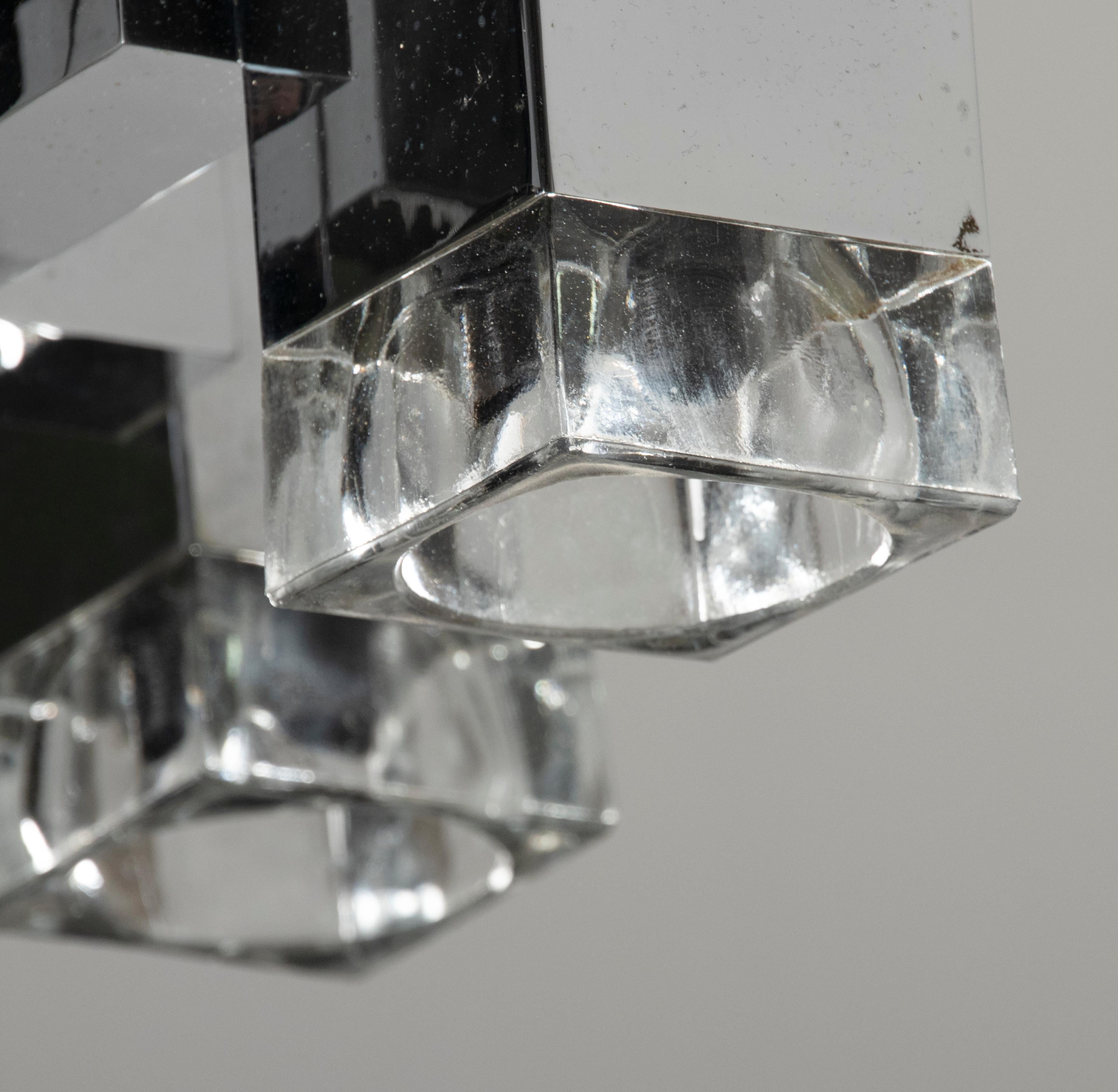 Chrome Mid-Century Modern Brutalist Cubic Chandelier by Sciolari For Sale