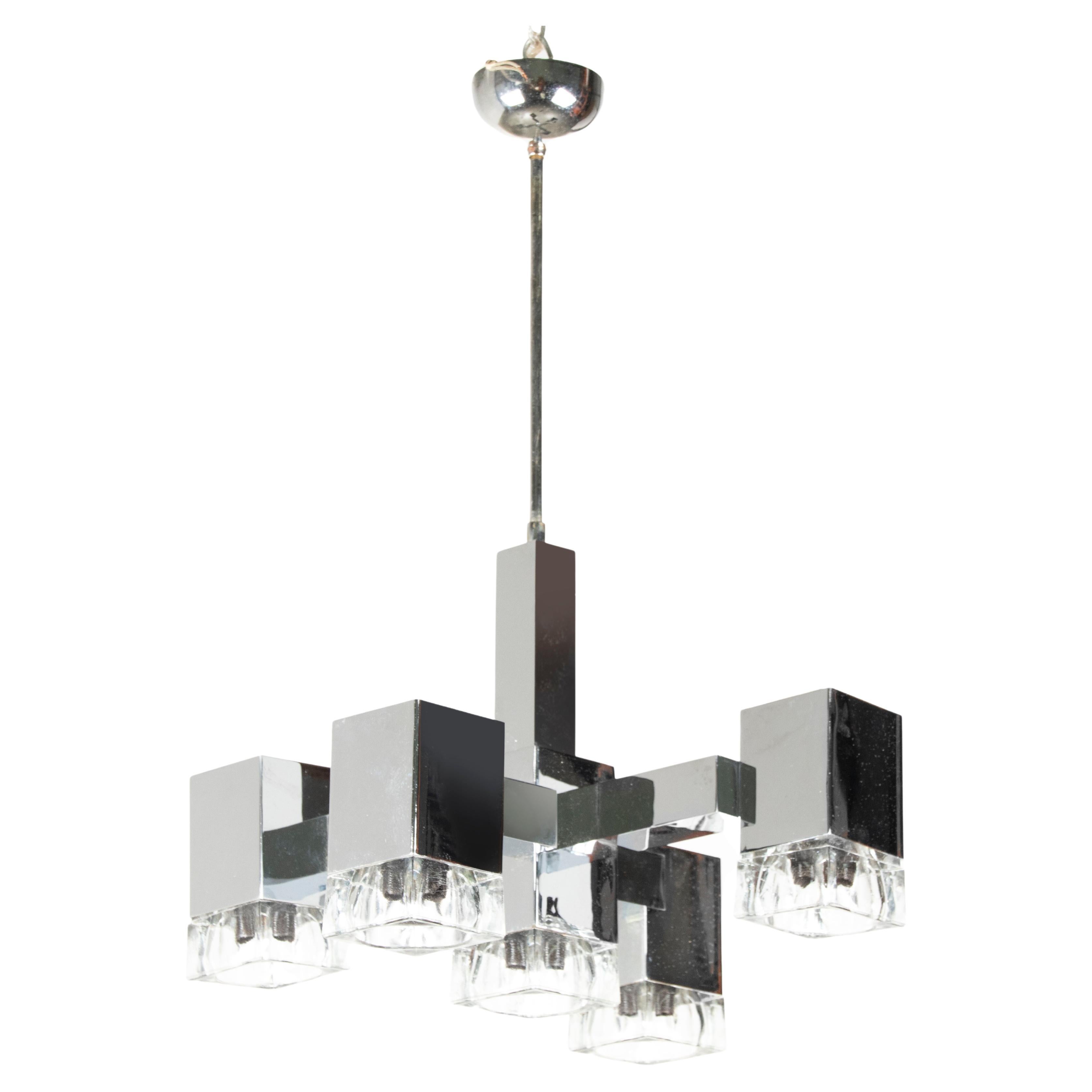 Lustre cubique brutaliste moderne du milieu du siècle dernier par Sciolari