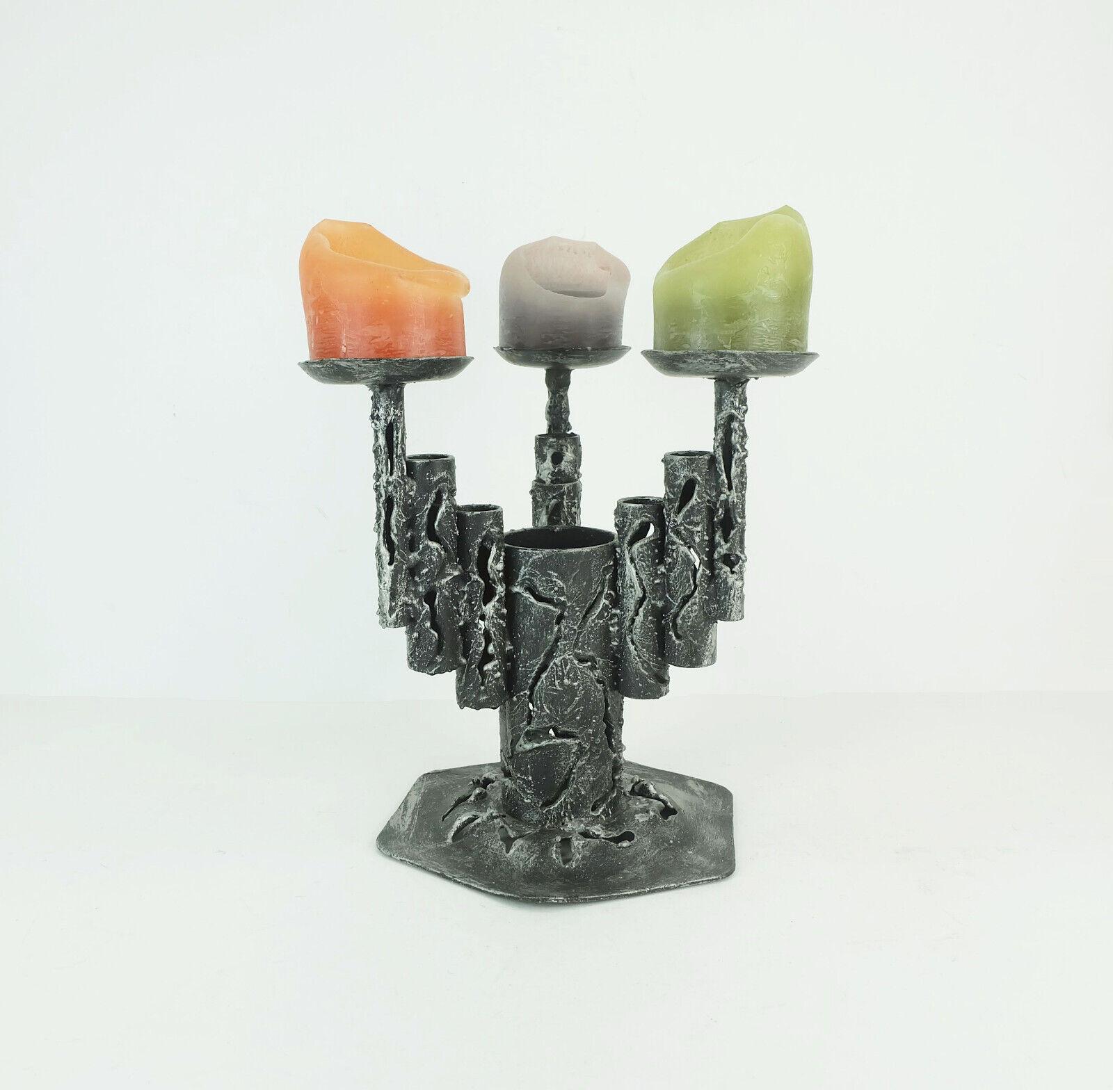 mid century modern brutalist design iron CANDLE HOLDER 1970s For Sale 2