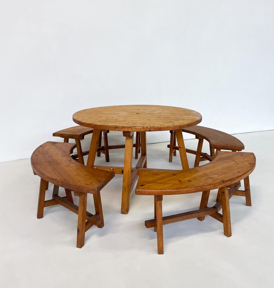 Mid-Century Modern Brutalist Dining Set, Fir Wood, 1950s In Good Condition In Brussels, BE
